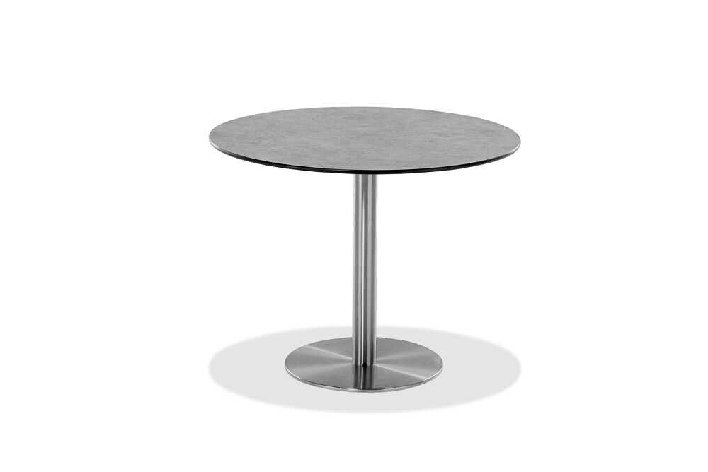 Tisch Bistro Gestell Edelstahl Gebürstet Tischplatte HPL Zement
