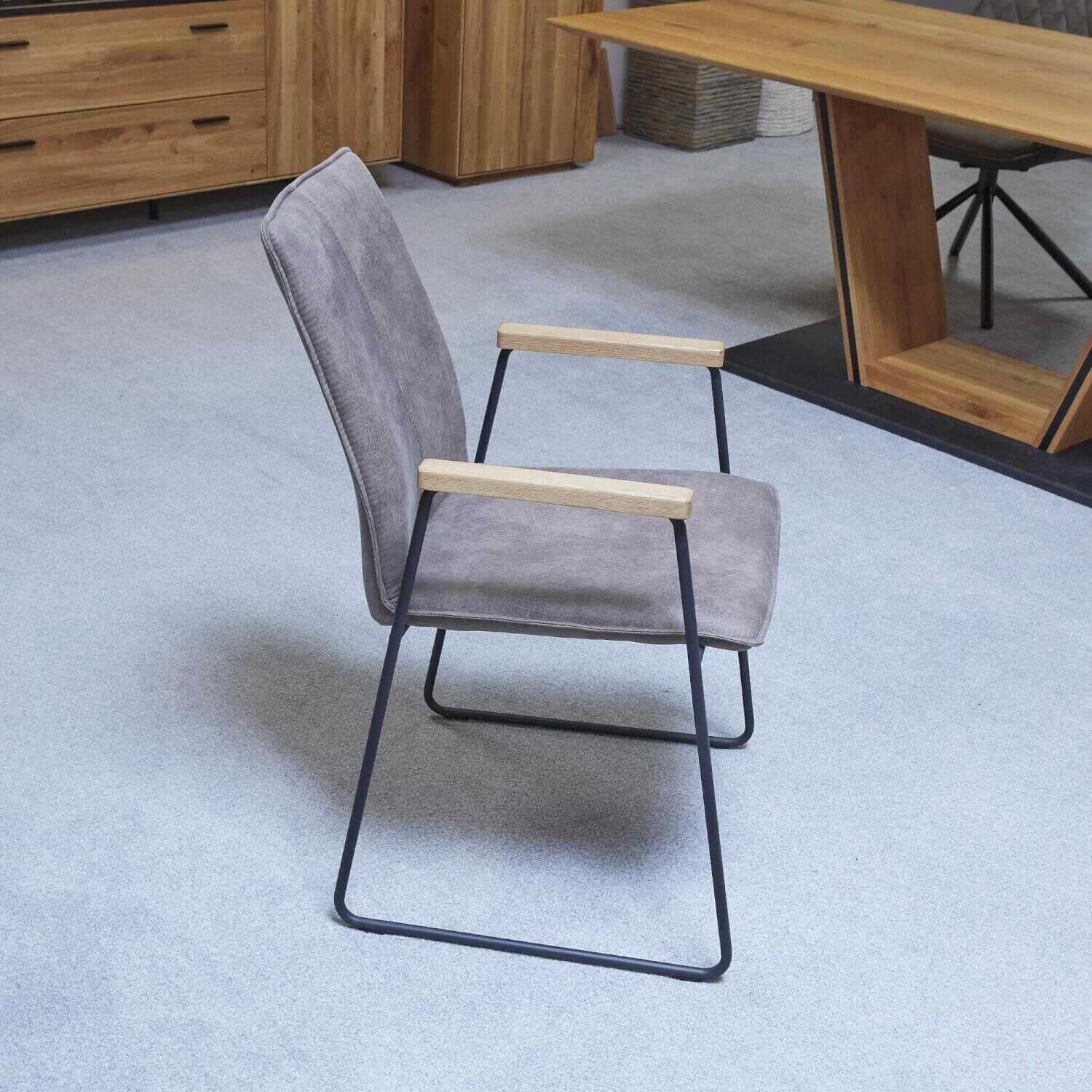 Natura - 6er-Stuhlgruppe Microfaser Aberdeen Stone Gestell Rundrohr Eisen Schwarz - 6