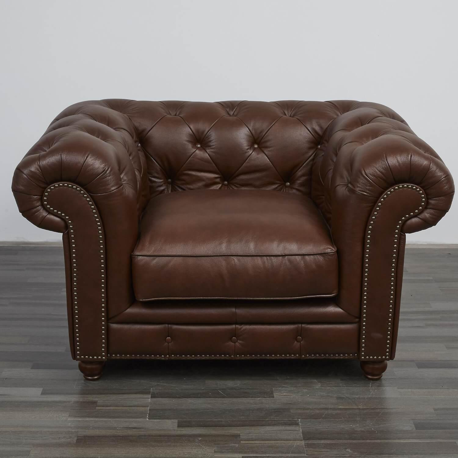 Max Winzer - Sessel Old England In Chesterfield Stil Leder Braun Gestell Holz - 11