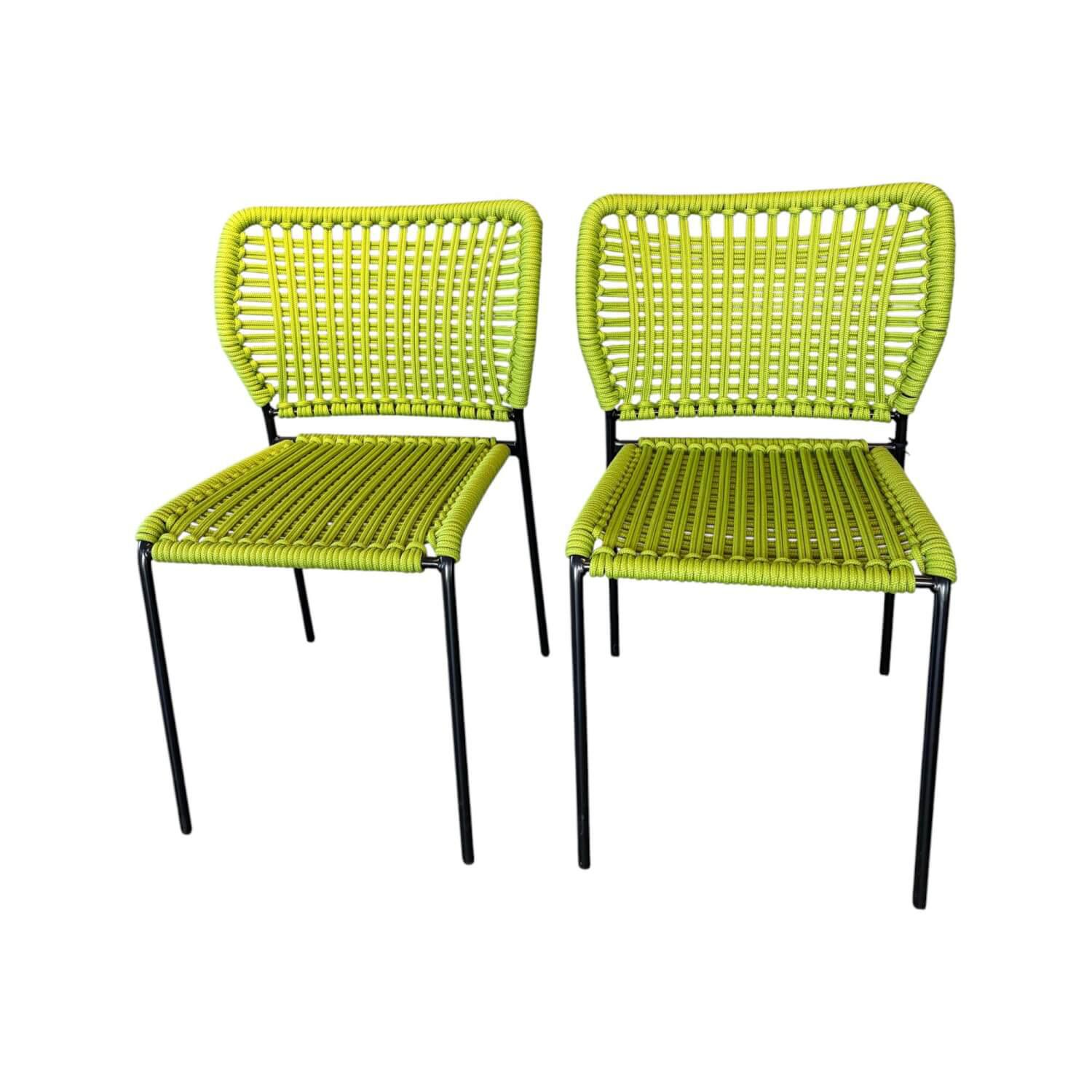 Tonon - 2er Set Stuhl Corda Geflecht 162 Bambus Grün Gestell Metall Schwarz Lackiert - 1