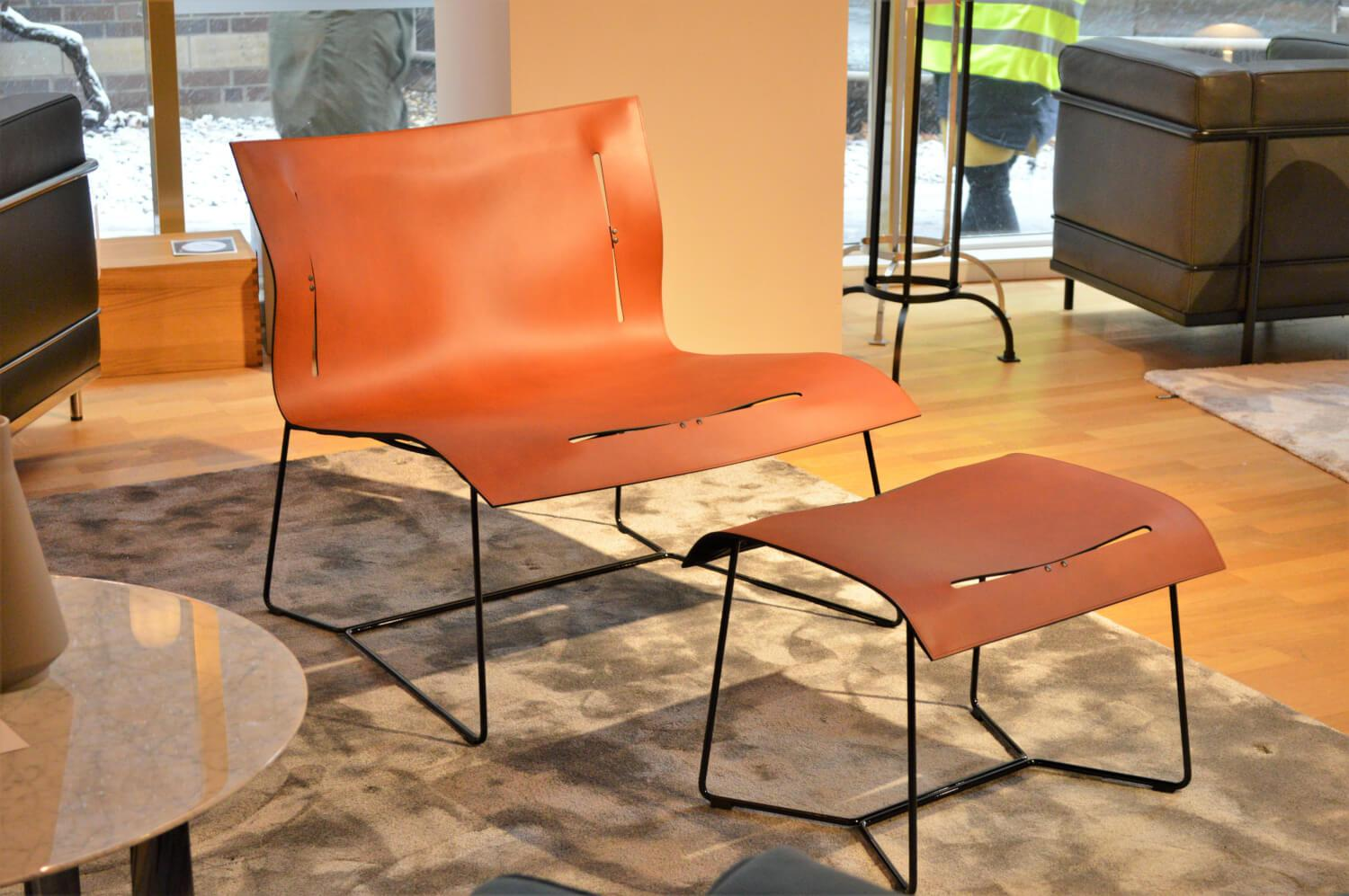 Walter Knoll - Sessel Cuoio Lounge Chair Leder Saddle Sherry Braun mit Hocker - 3