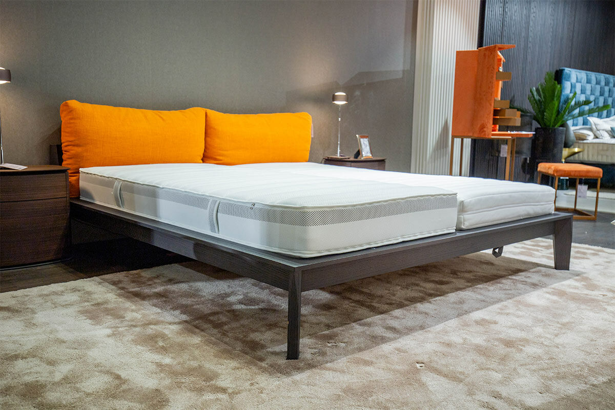 Molteni & C - Bett Wish Stoff Aris A4057 Orange GEstell Ecihe Grau ohne Matratzen ohne Lattenrost - 6