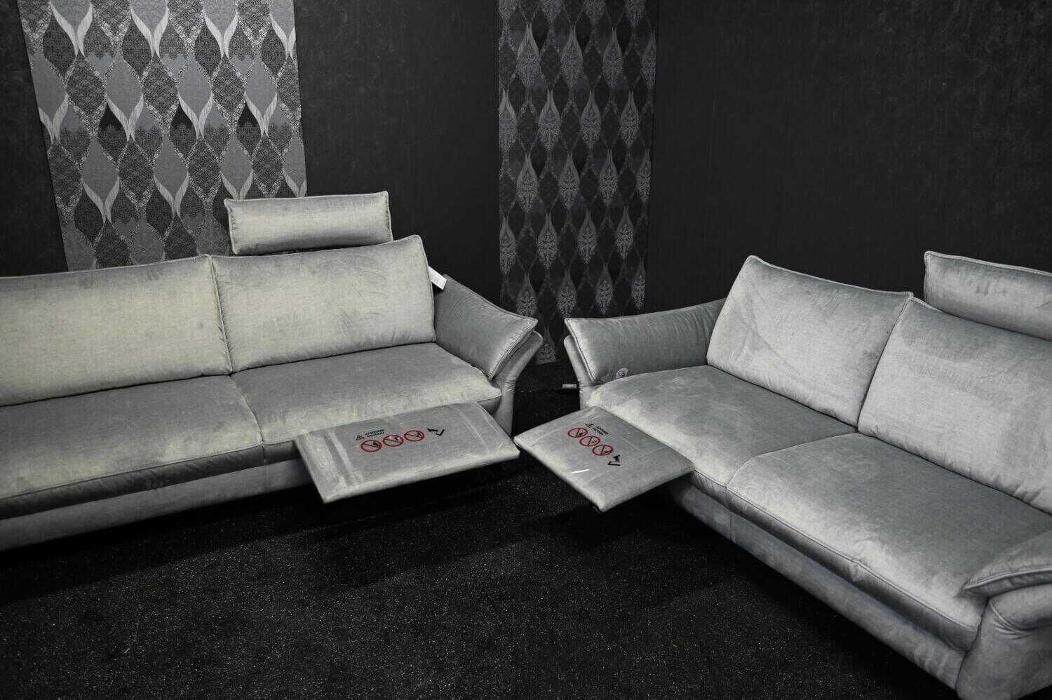 Sofa New York Stoff Joyce Silver 2,5-Sitzer und 3-Sitzer mit Elektrischer Relaxfunktion