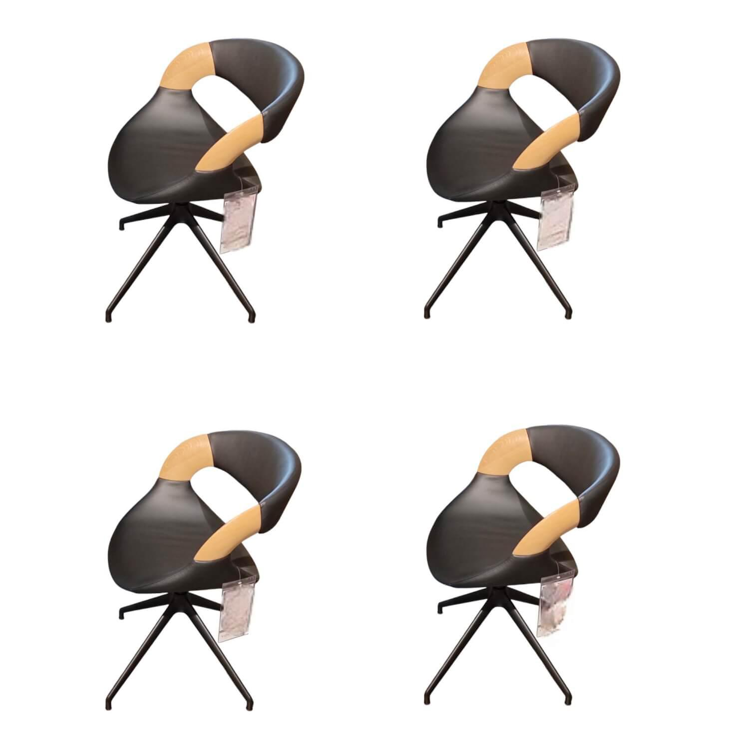 Voglauer - 4er-Set Stuhl V-Alpin Leder SAGP76 Schwarz Und SAGP78 Stone Grau Gestell Eiche Altholz - 1