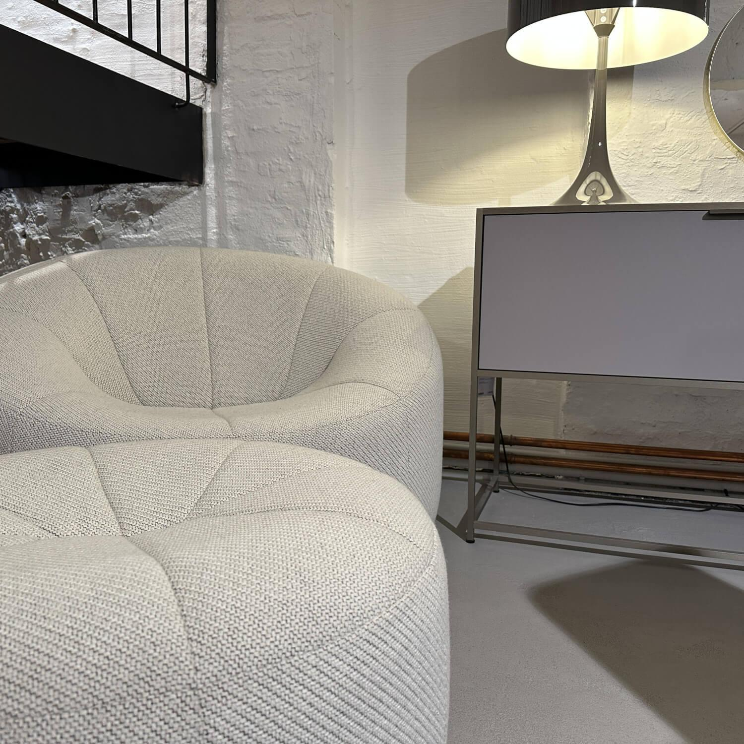 Ligne Roset - Sessel Pumpkin Stoff Coda 100 Creme Noir Mit Drehgestell Inklusive Hocker - 3