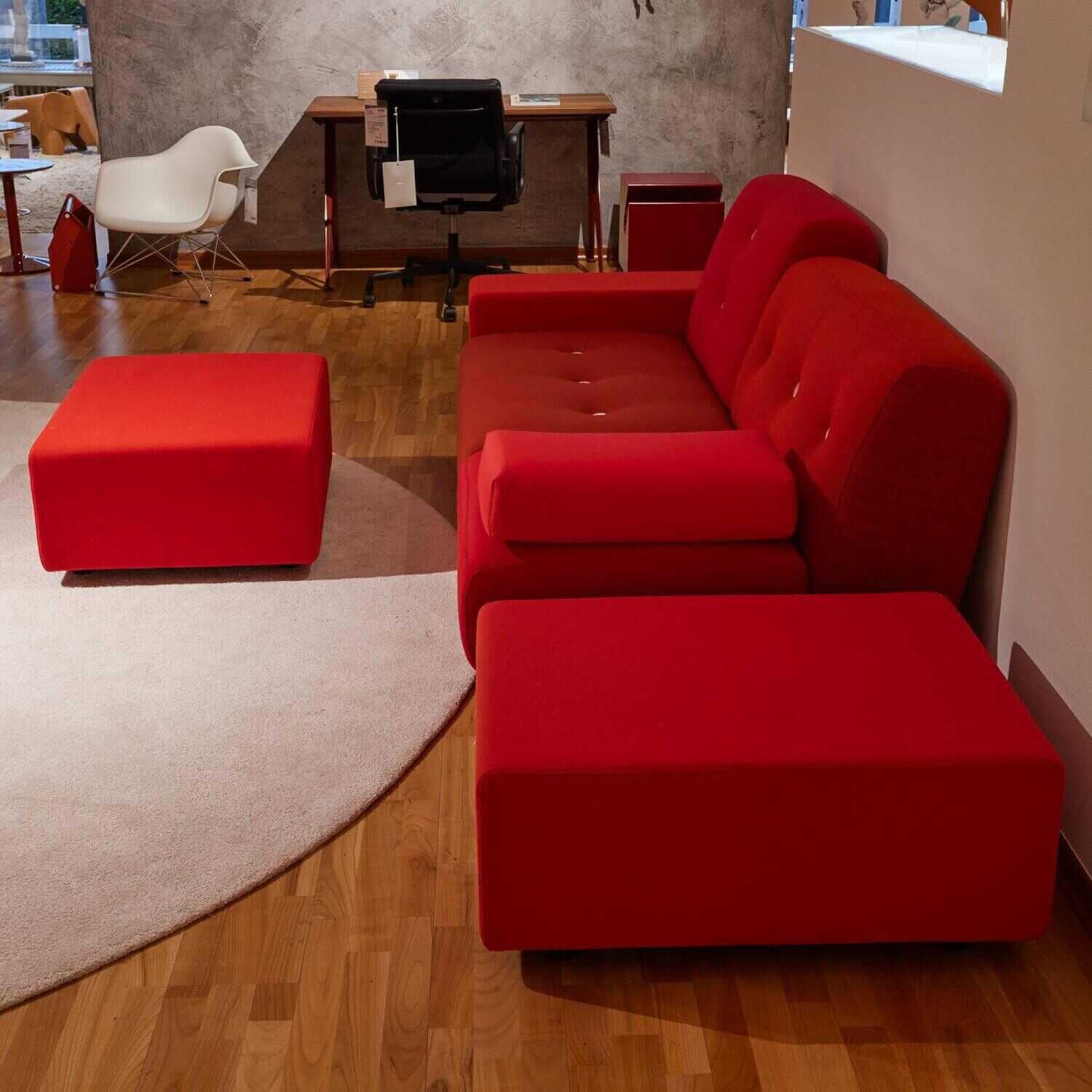 Sofa mit Ottoman Polder Stoffmix 01 Rot Mit 2 Hockern