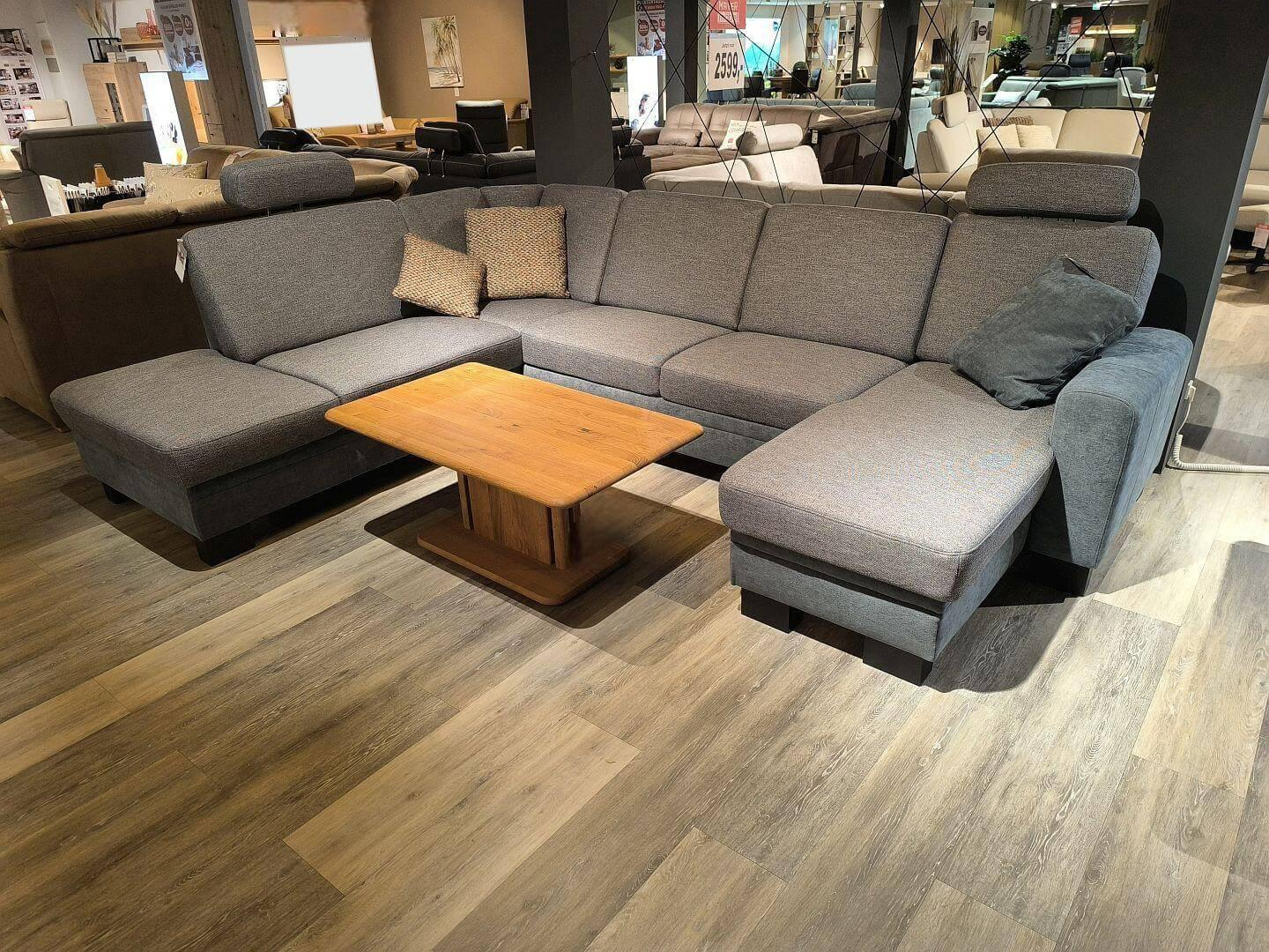 Zehdenick - Wohnlandschaft Cleveland S Stoff Unica Steel Und Vera Steel Grau Fuß Buche Schwarz Inklusive Kissen - 4