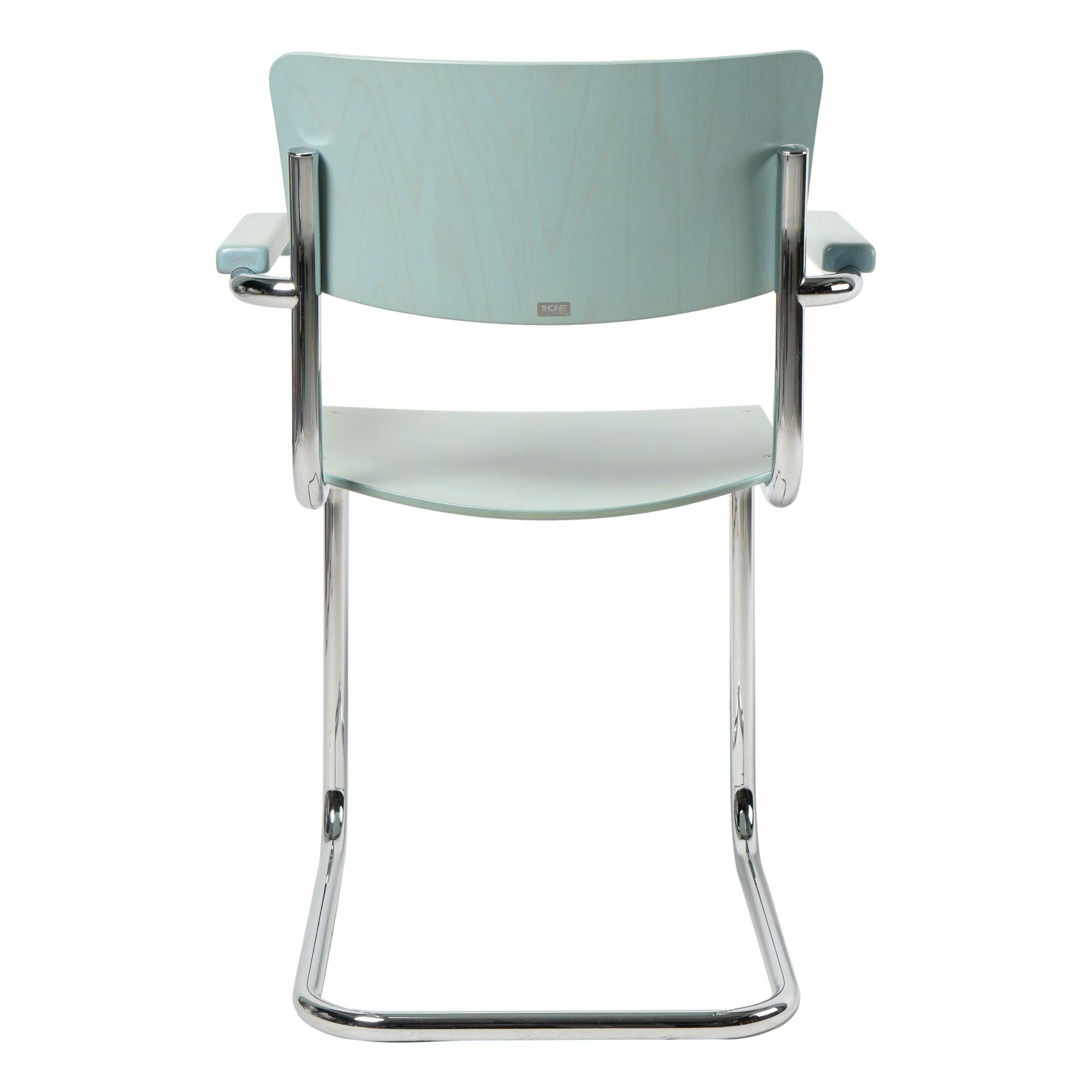 Thonet - Freischwingerstuhl S 43 F Mit Armlehnen Buche Gebeizt Himmelblau TP250 NCS-S-1030-B Gestell Verchromt - 2