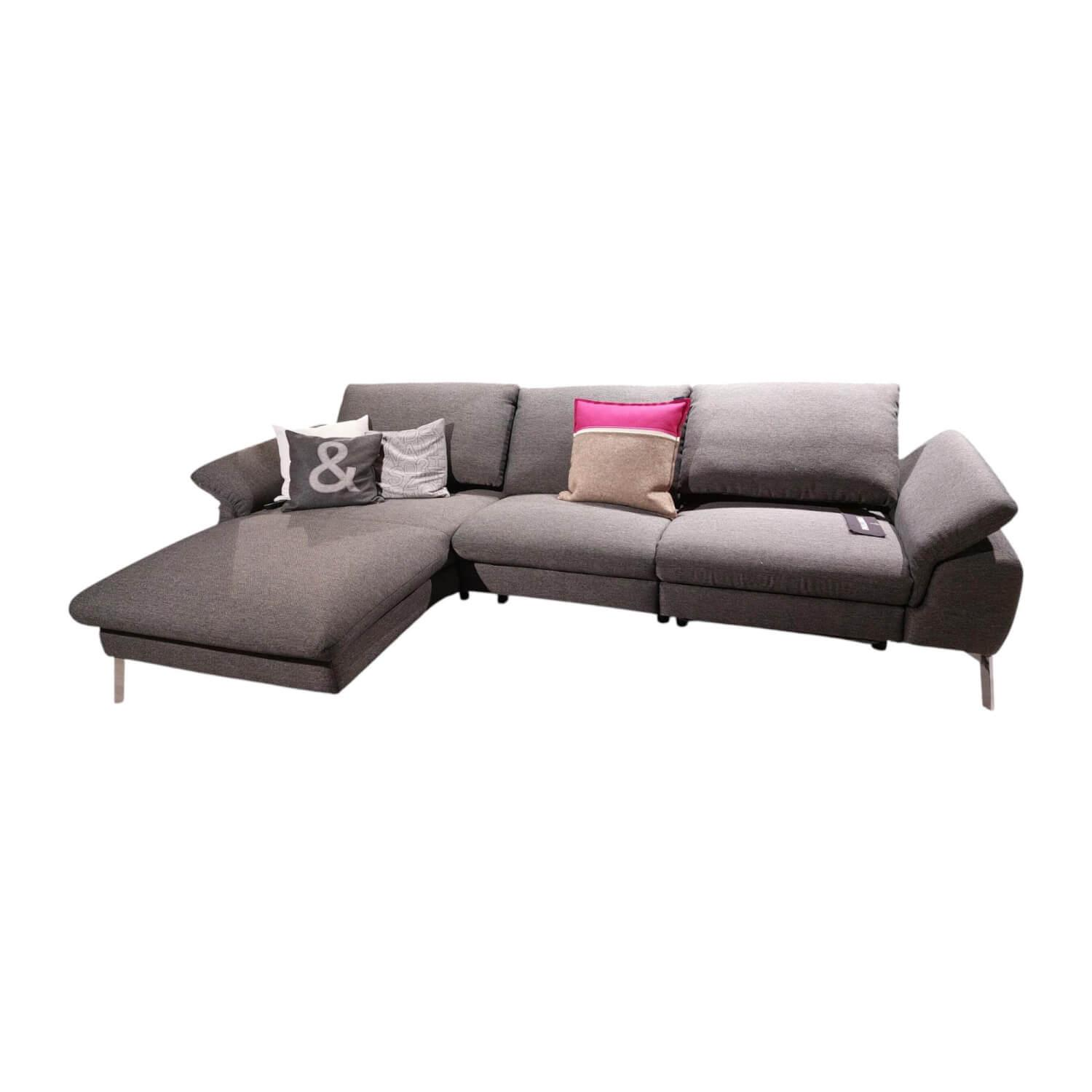 Global - Ecksofa Gotera Stoff Twice Dark Grey Grau Füße Chrom Glänzend Mit Teilmotorischer Schlaffunktion - 1