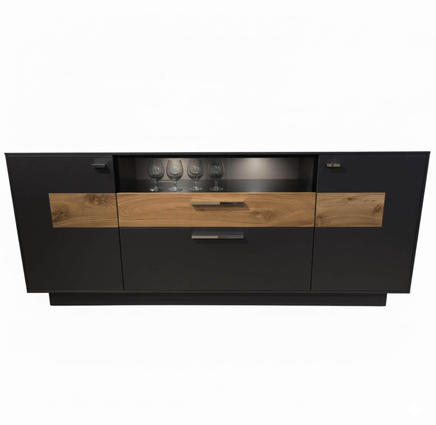 Gwinner - Sideboard Media Concept Lack Seidenmatt Anthrazit Absatz Nussbaum - 1