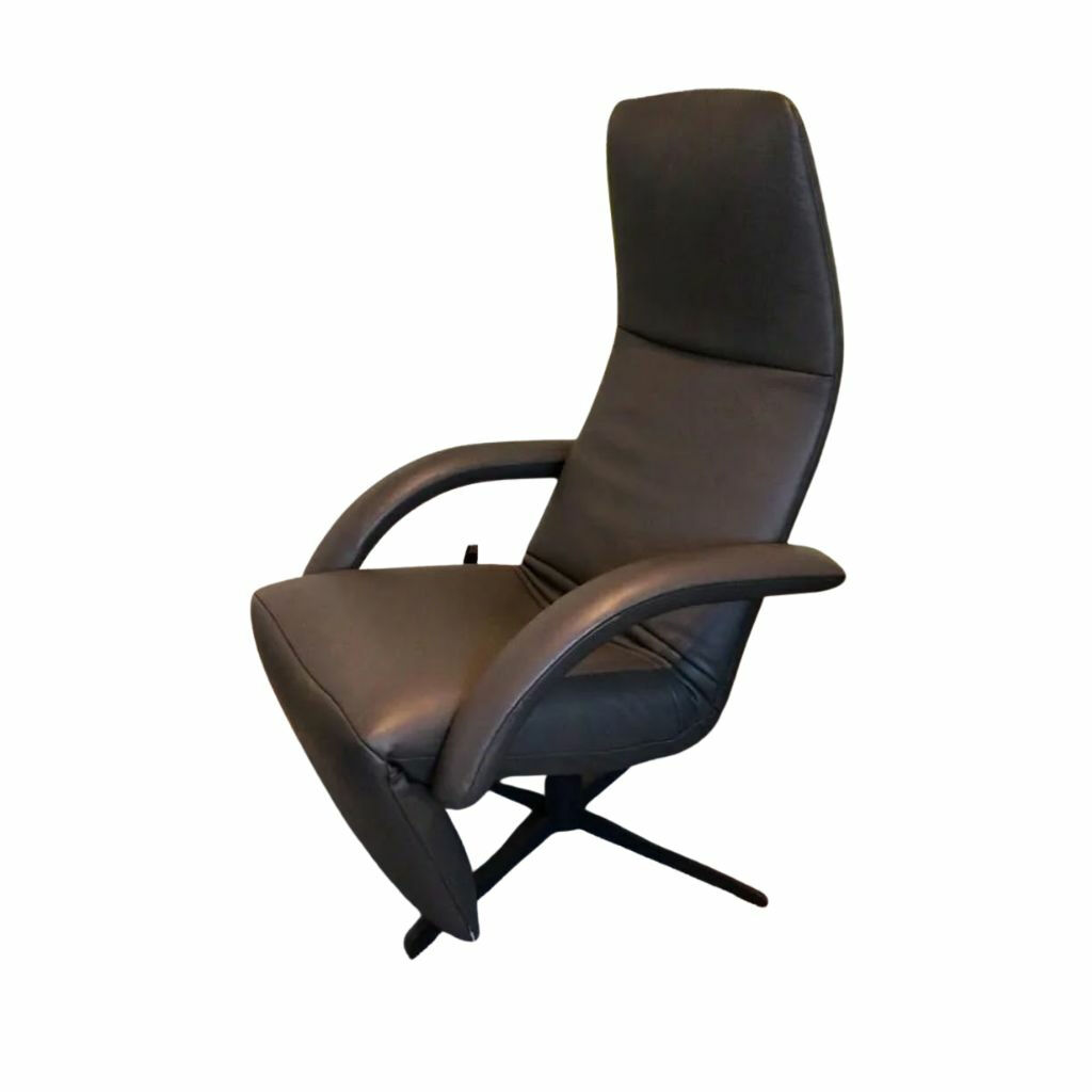 Jori - Relaxsessel Yoga Mono Move Medi Leder Celia Smoke Grau Braun Gestell 4-Sternfuß Metall Gewellt Schwarz Lackiert inkl. Manueller Verstellung - 5