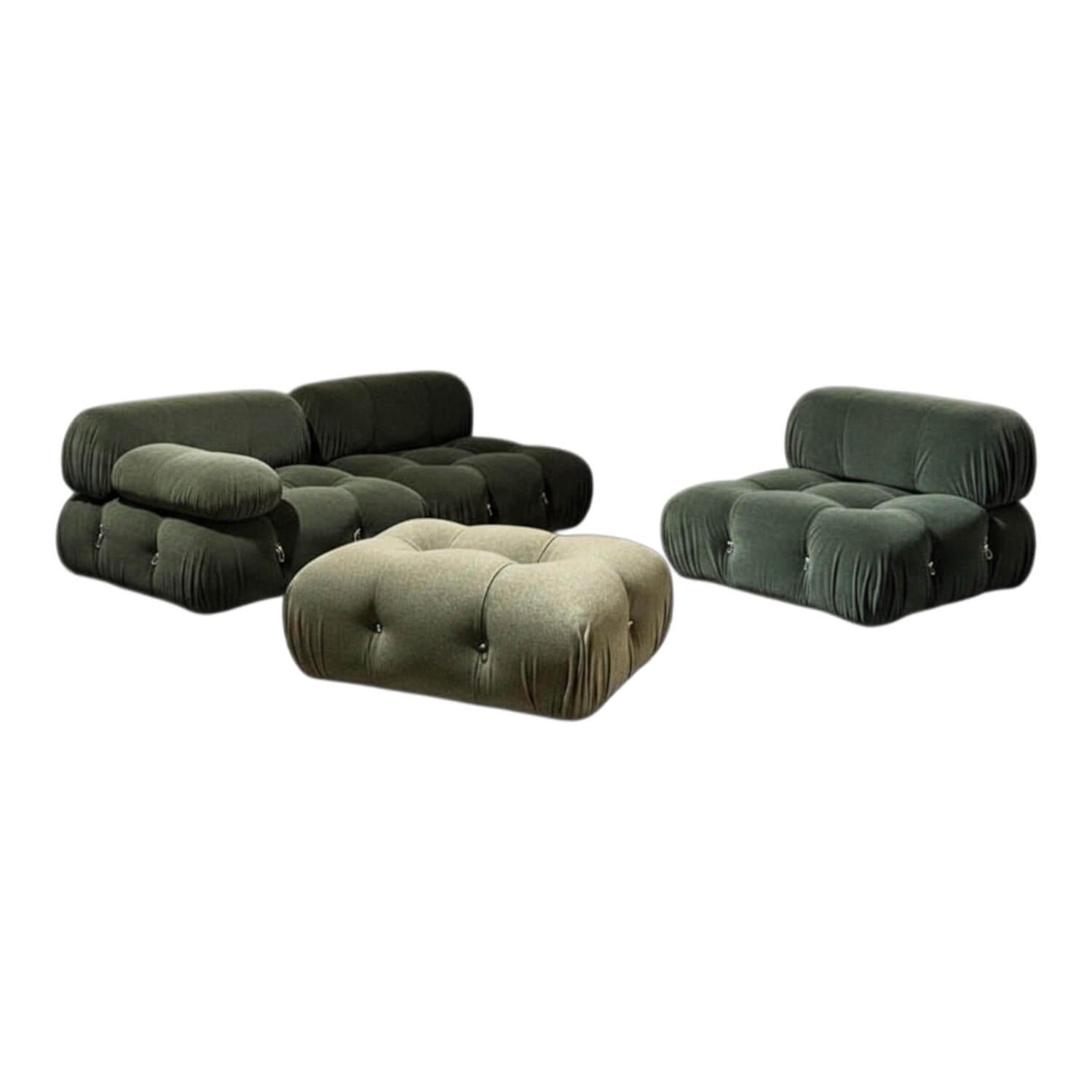 B&B Italia - Garnitur Camaleonda Stoff Licata Waldgrün mit Hocker Stoff Elmas Olivgrün Metall Chrom Glänzend - 1
