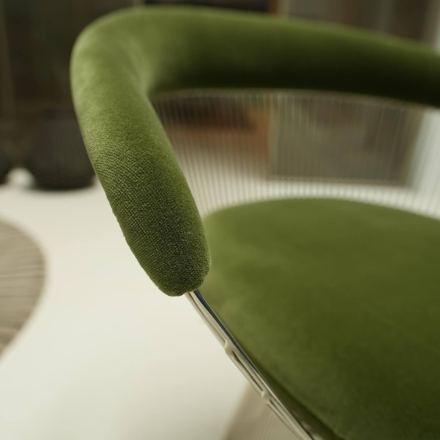 Knoll International - 3er-Set Stuhl Plattner Side Chair Klein Stoff S Eva 145 Olive Grün Gestell Nickel Poliert - 10