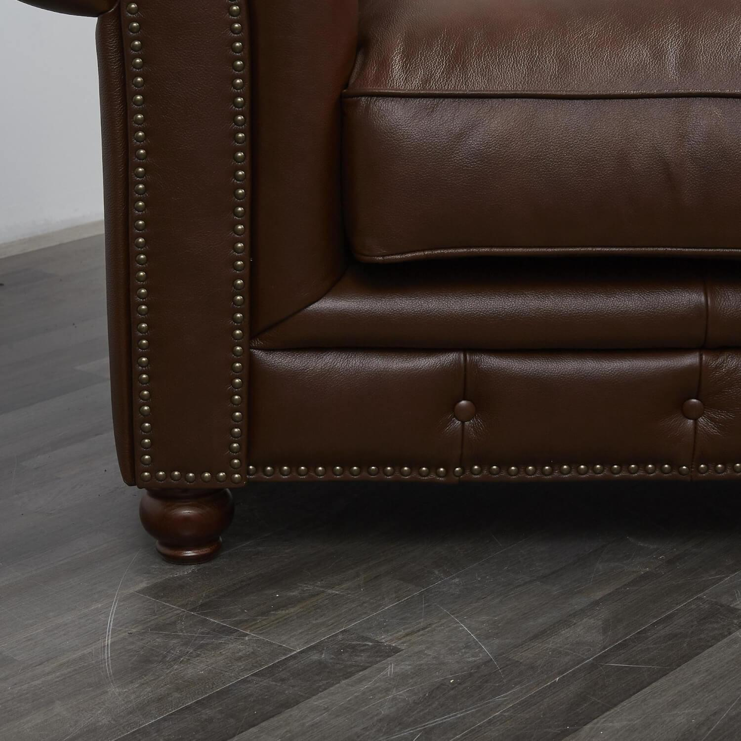 Max Winzer - Sessel Old England In Chesterfield Stil Leder Braun Gestell Holz - 5