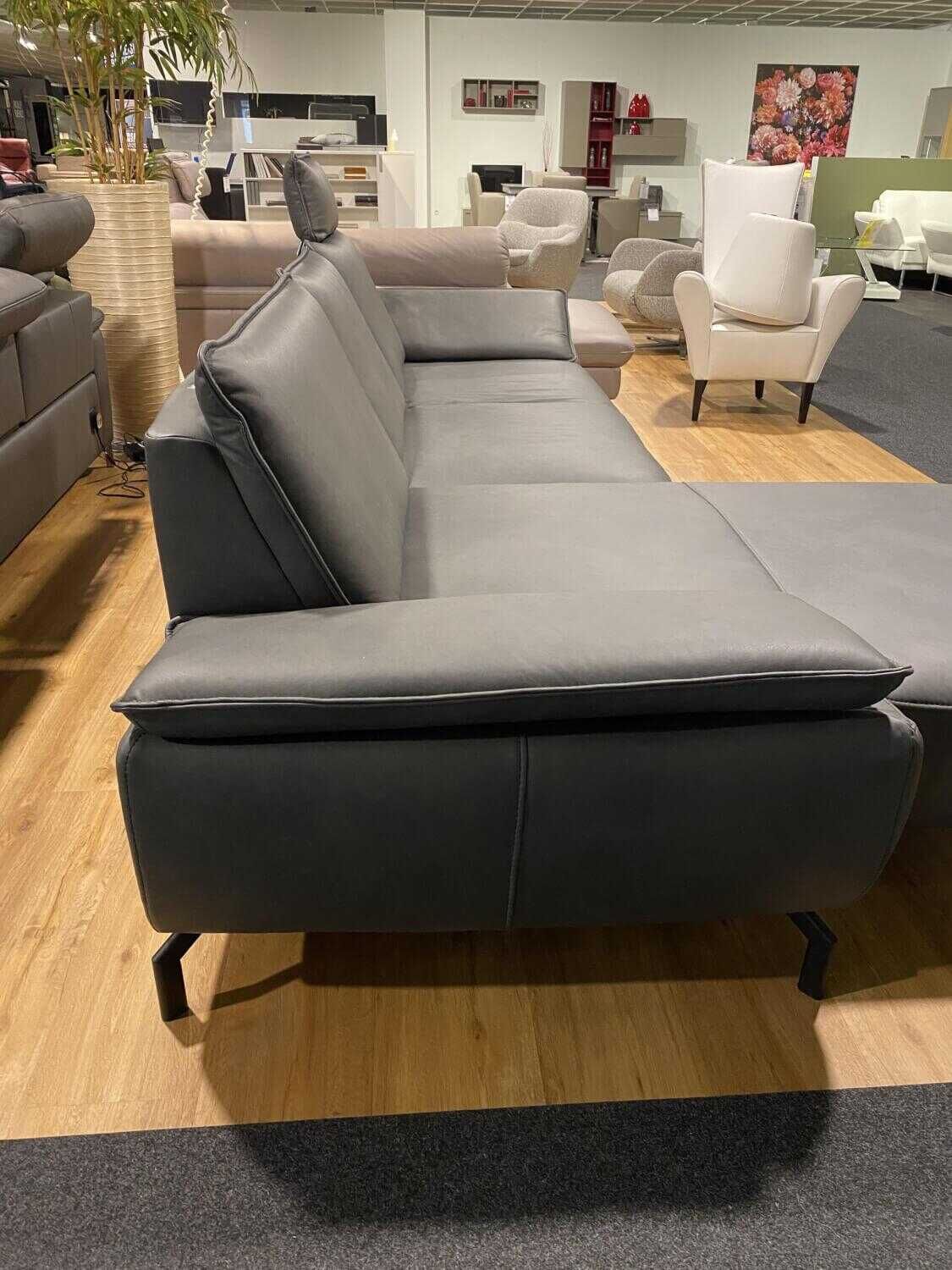 Musterring - Ecksofa MR 270 Leder 60 Cloudy Schiefer Grau mit Kopfstütze und 5 Kissen - 18