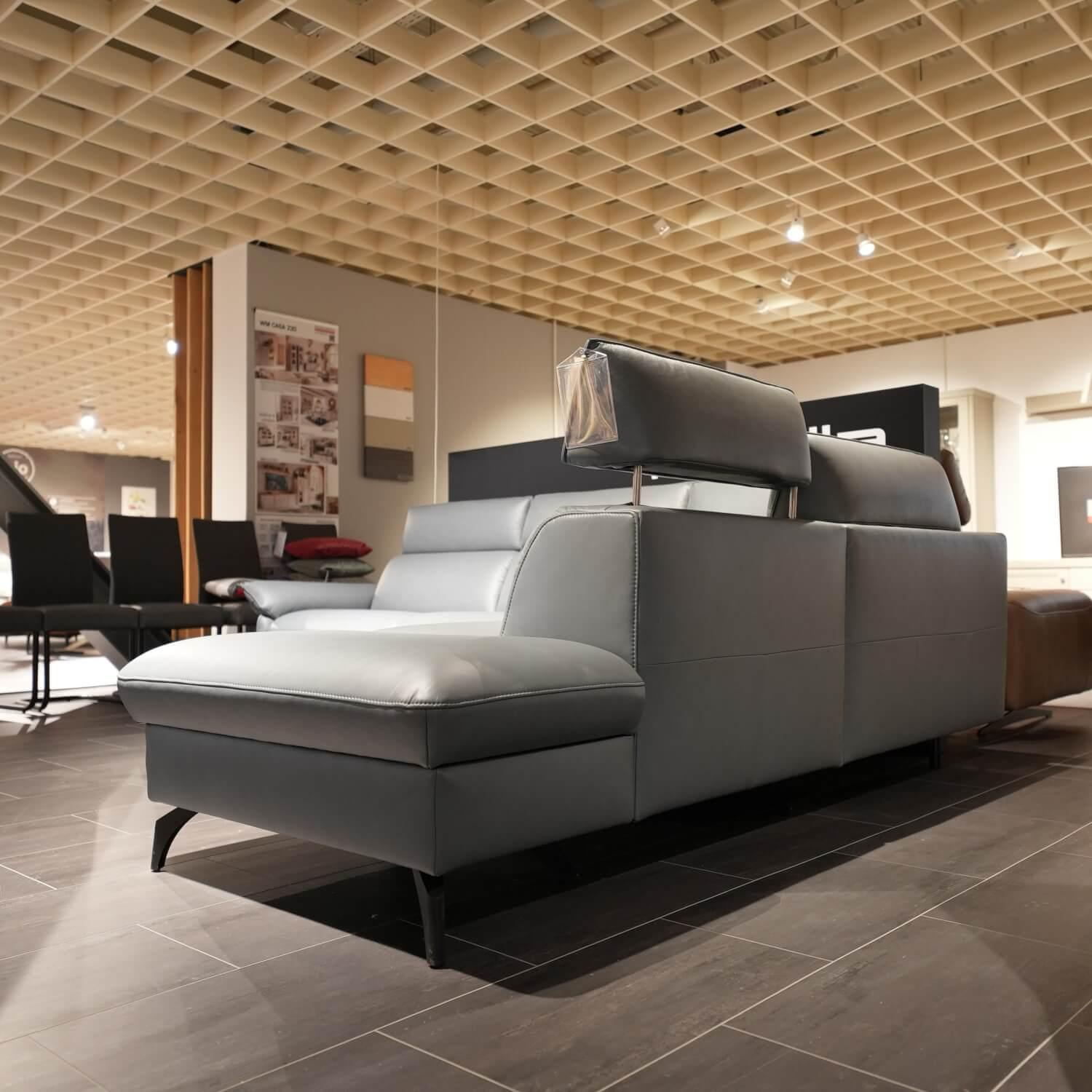 himolla - Ecksofa 1267 Leder 24 Longlife Sea Wallfree Grau Füße Schwarz Mit Elektrischer Relaxfunktion Und Kissen - 6