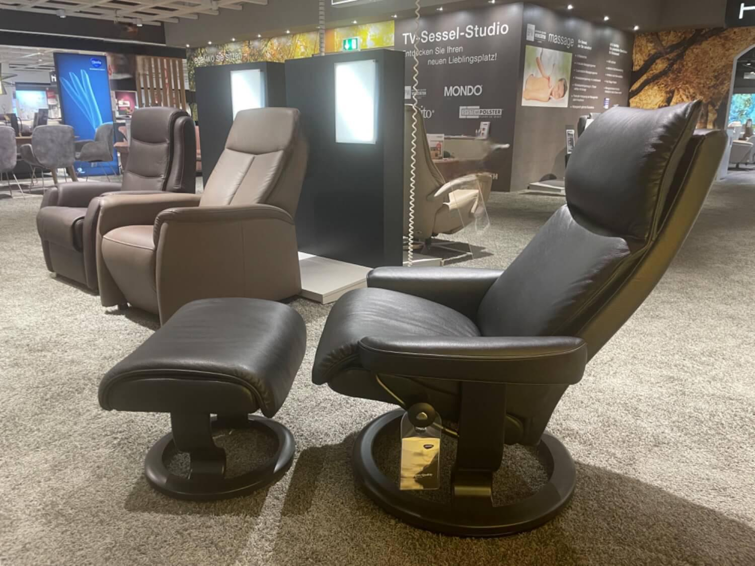 Stressless - Sessel Aura M Leder Cori 19 Black Schwarz Gestell Holz Classic 05 Schwarz Inklusive Hocker - 5