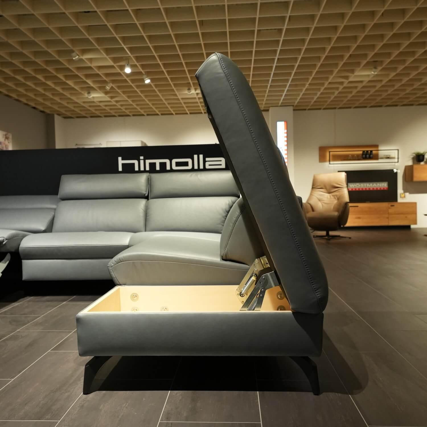 himolla - Ecksofa 1267 Leder 24 Longlife Sea Wallfree Grau Füße Schwarz Mit Elektrischer Relaxfunktion Und Kissen - 3