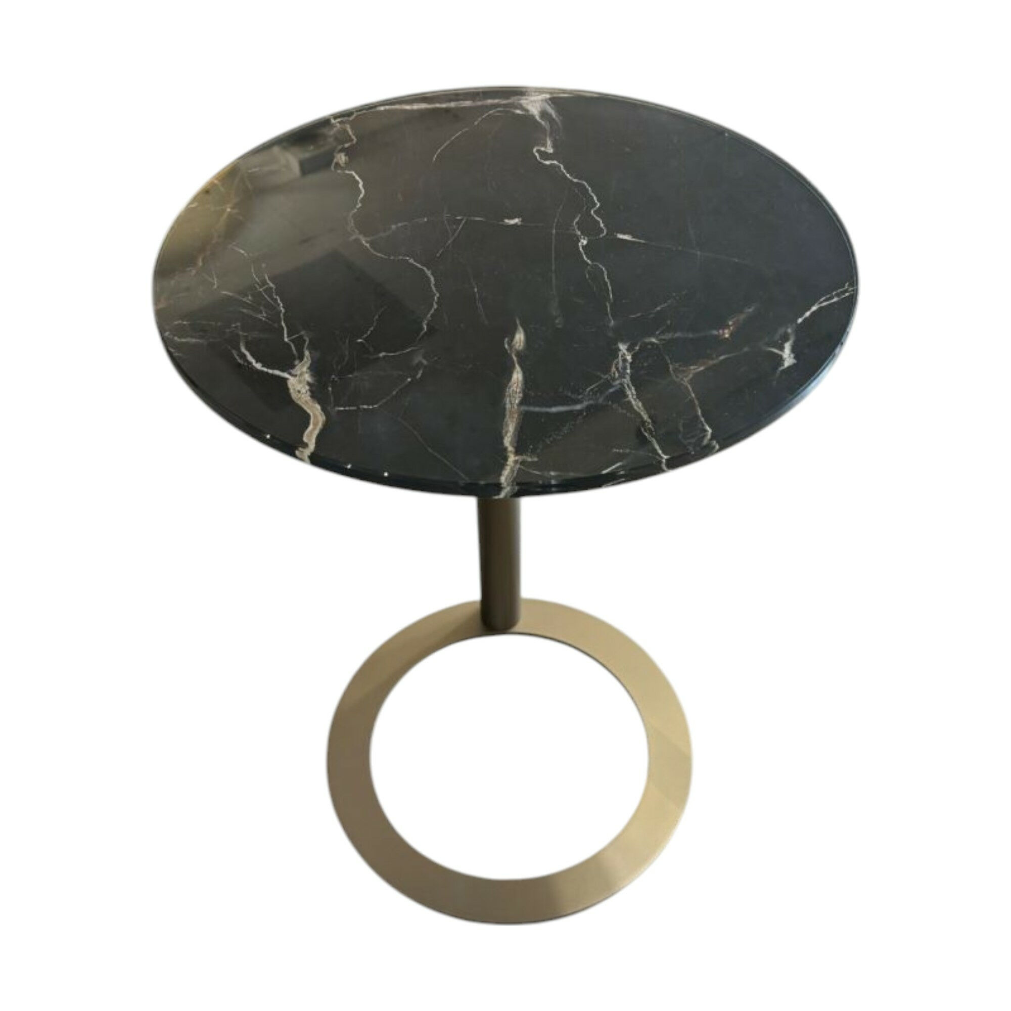 Ronald Schmitt Design - Beistelltisch Rondo Platte Glas Optiwhite Digitaldruck Schwarz Beige Gestell Metall Bronze Gepulvert Stufenlos Höhenverstellbar - 1
