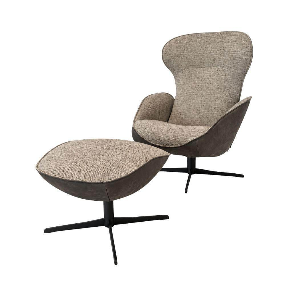 Jori - Sessel Daydreamer Lounge Innen Stoff Savanna c Außen Nubukleder Anthrazit Gestell Metall Dunkelgrau Inkl. Hocker - 1