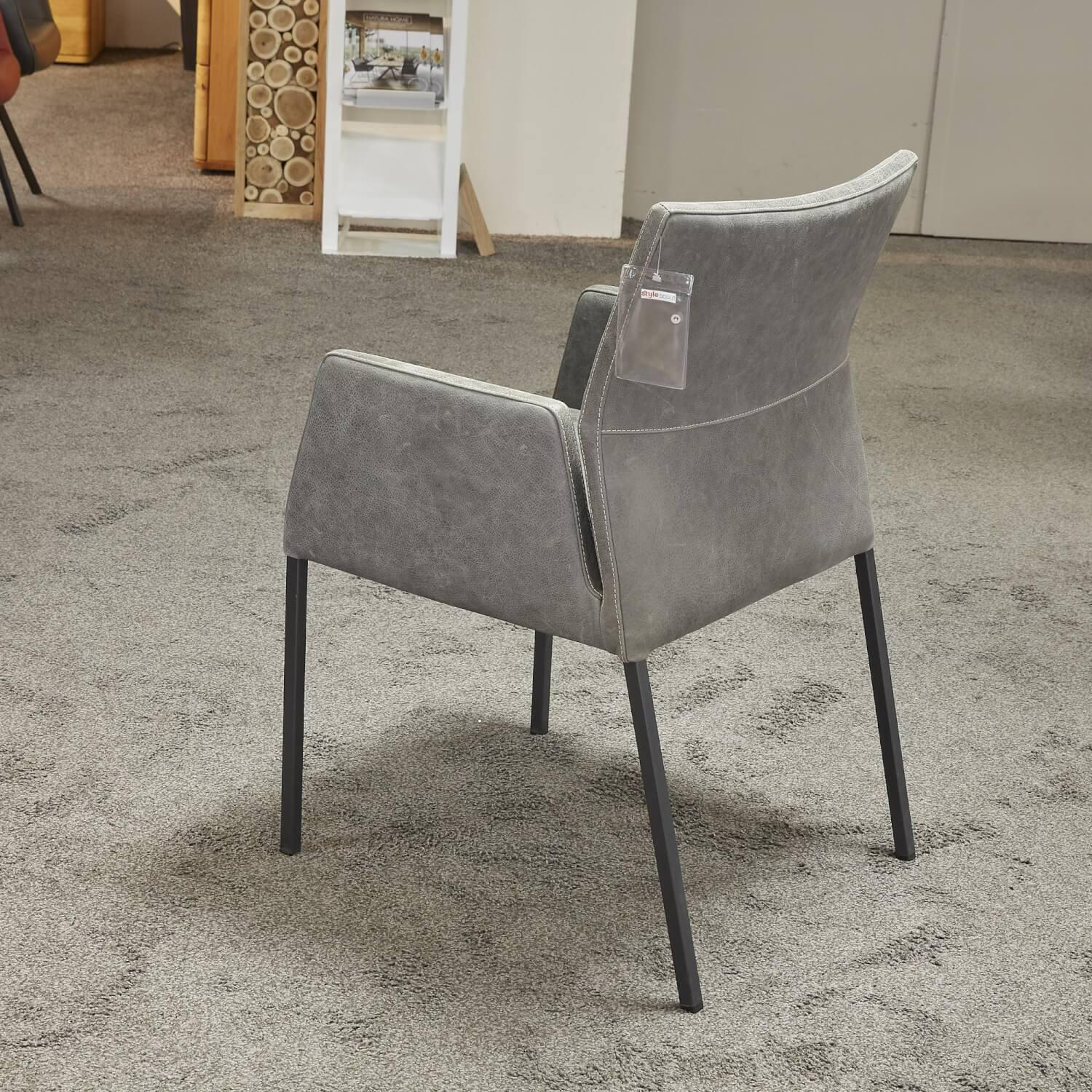 6er-Set Stuhl Carry Leder Sierra Anthrazit Kontrastnaht Beige 4-Fuß Metall Pulverbeschichtet Schwarz