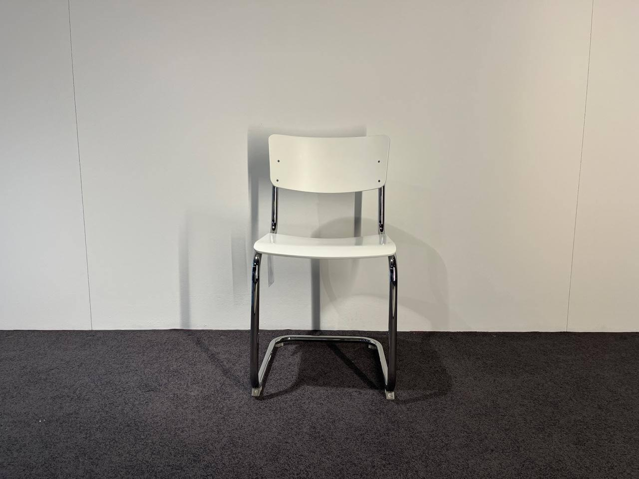 Thonet - Freischwinger Stuhl S43 Decklackiert 9010 Weiss Stahlgestell Verchromt Inklusive Filzgleitern - 4