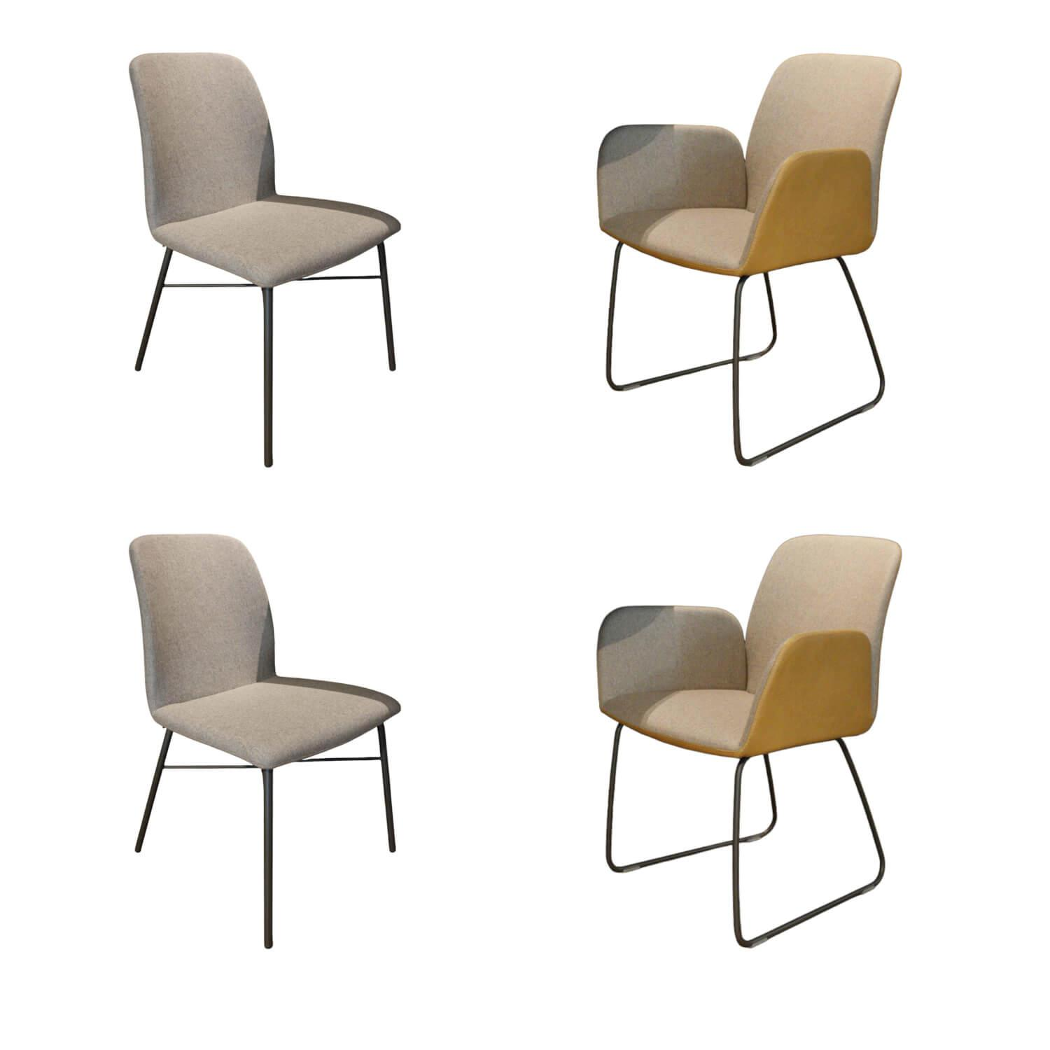 Hülsta - 4er-Set S1000 Stoff 4702 Graubeige Leder 4104 Senf - 1