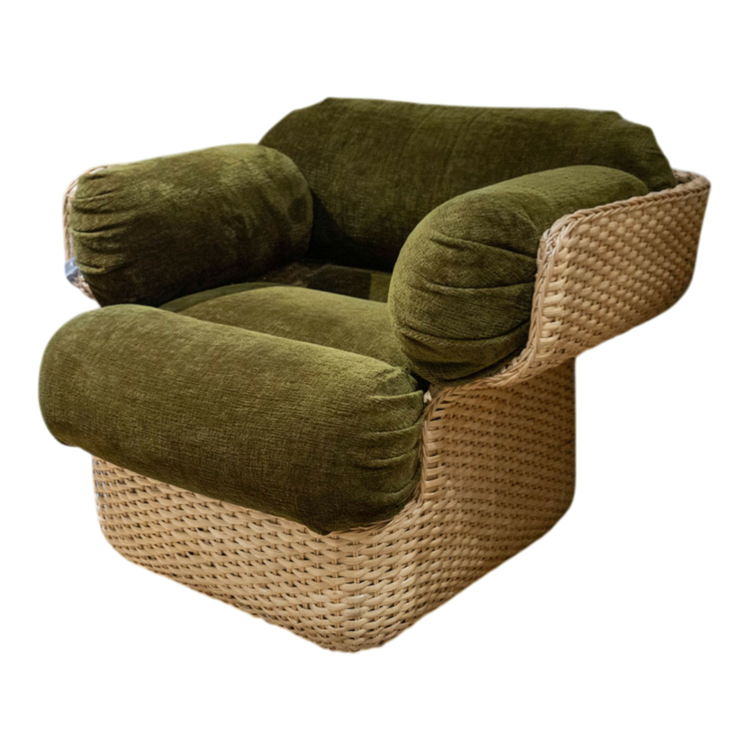 Gubi - Sessel Basket Lounge Chair Stoff Mumble Glamour Moosgrün Gestell Rattan - 1