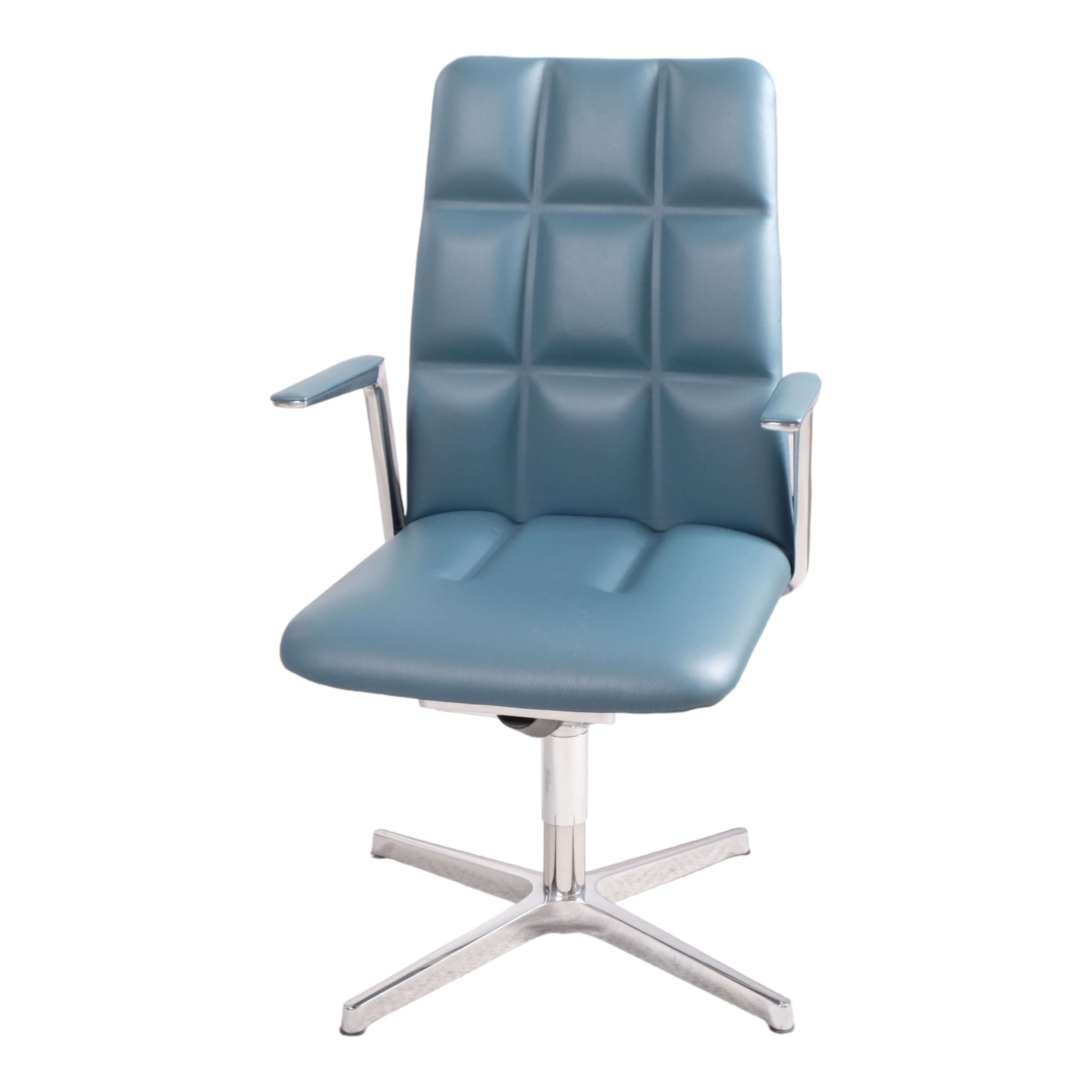 Konferenzstuhl Leadchair 2063 Leder Congress 1368 Petrol Gestell Aluminium Hochglanz Poliert