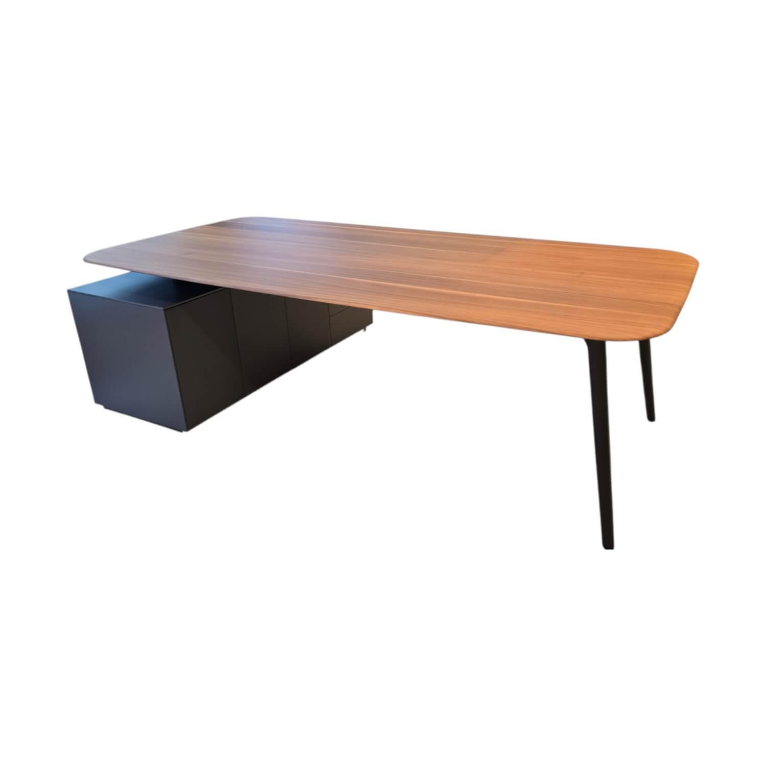 Walter Knoll - Schreibtisch Keypiece Communication Desk Platte Nussbaum Furnier Füße Aluminium Schwarz Matt Pulverbeschichtet Mit Container - 1