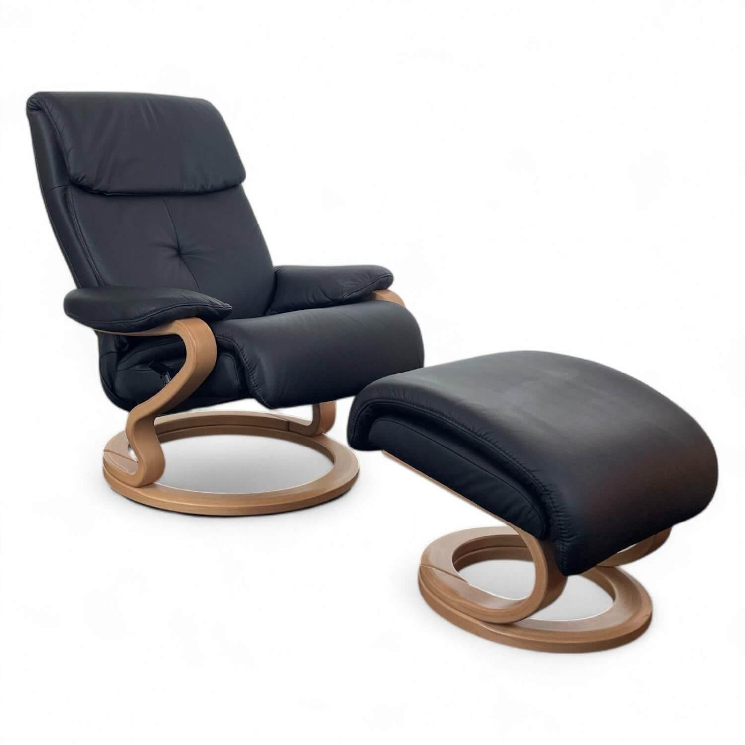 himolla - Sessel 7037 Zero Stress Echtleder Longlife Black Schwarz Gestell Buche Inklusive Hocker - 1