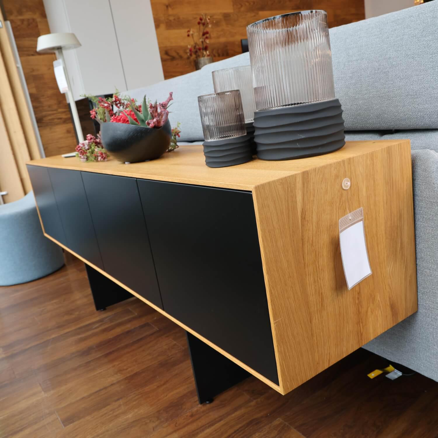 ASCO - Sideboard Add On Eiche Natur Rustical Türen MDF Lackiert RAL 9005 Schwarz - 4