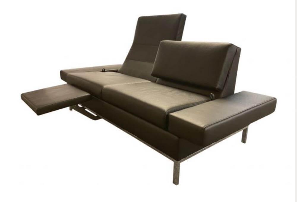 Brühl - Sofa Tomo Leder Unit 542-10 Schwarz Gestell Schwarz Inkl. Ausklappbarer Fußstütze - 2