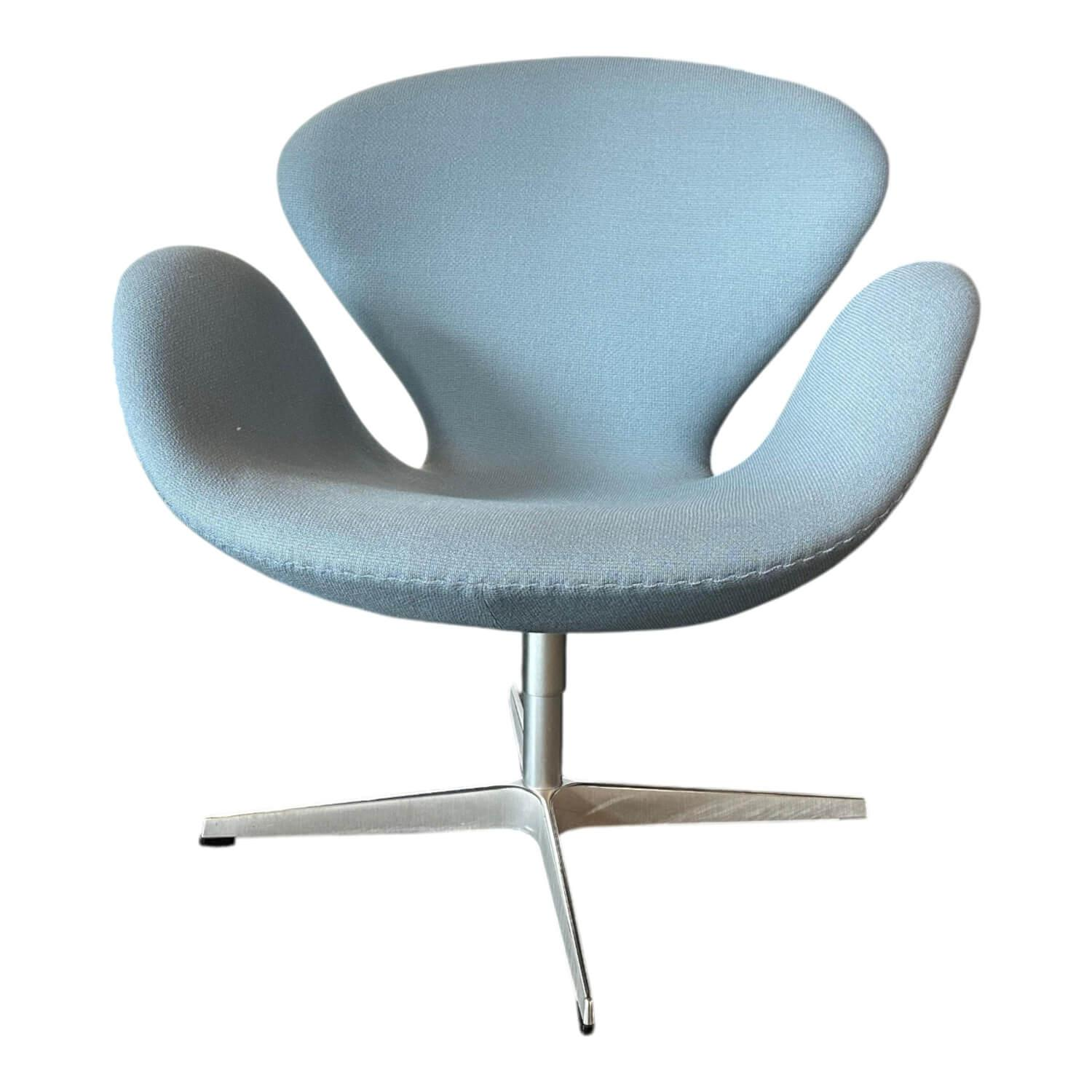 Fritz Hansen - Sessel Der Schwan Stoff Kvadrat Cava 932 Blau Gestell Satingebürstetes Aluminium - 1