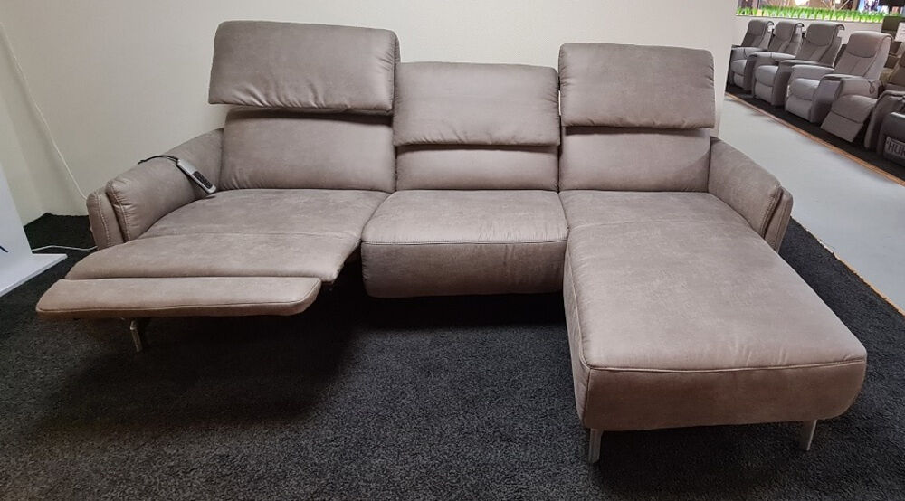 Polsteria - Ecksofa LS23 Byka Stoff Gringo Taupe Füße Nickel Satiniert - 2