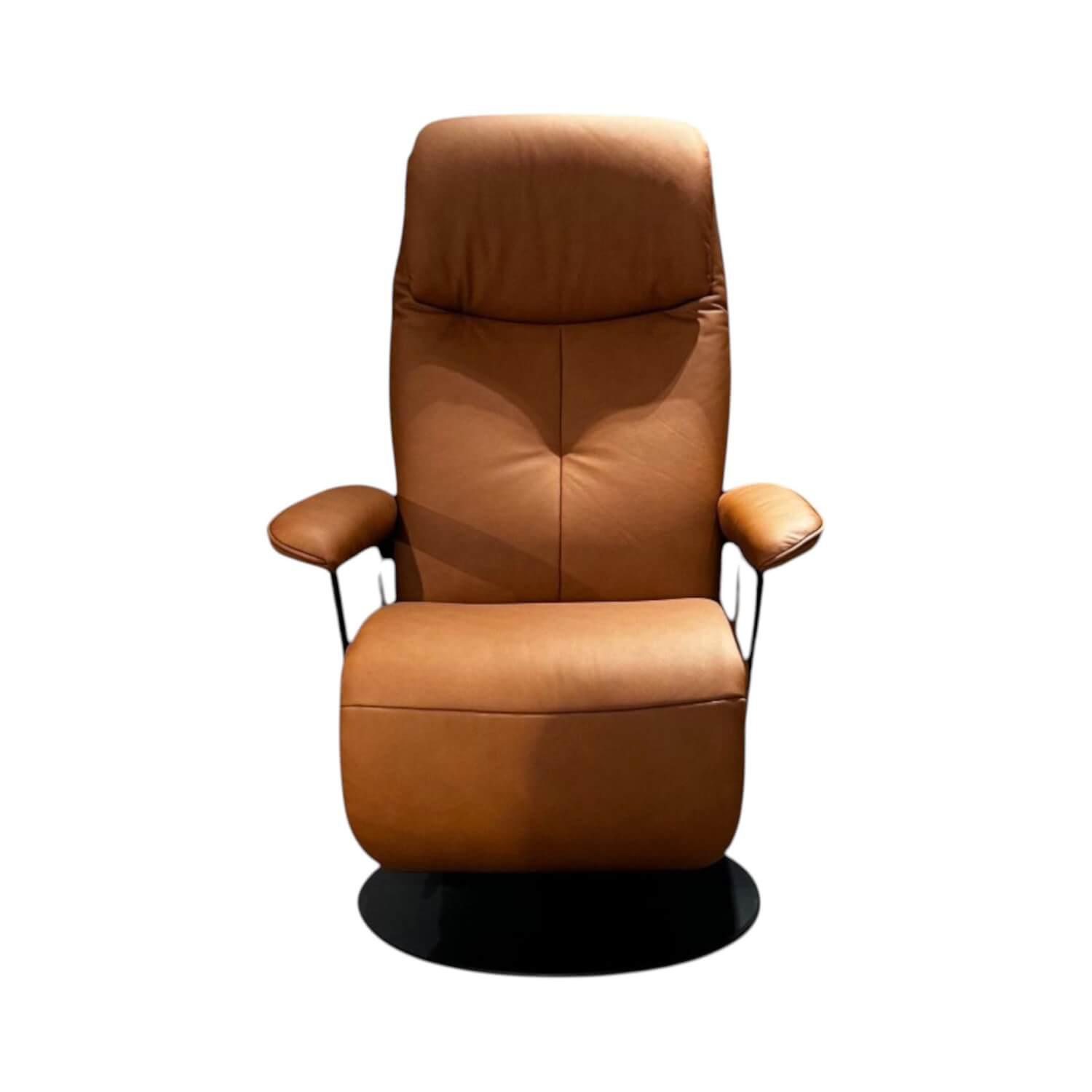 himolla - Sessel 7357 Easy Swing L Leder 24 Longlife Yukon Braun Drehteller Metall Schwarz Mit Manueller Relaxfunktion - 1
