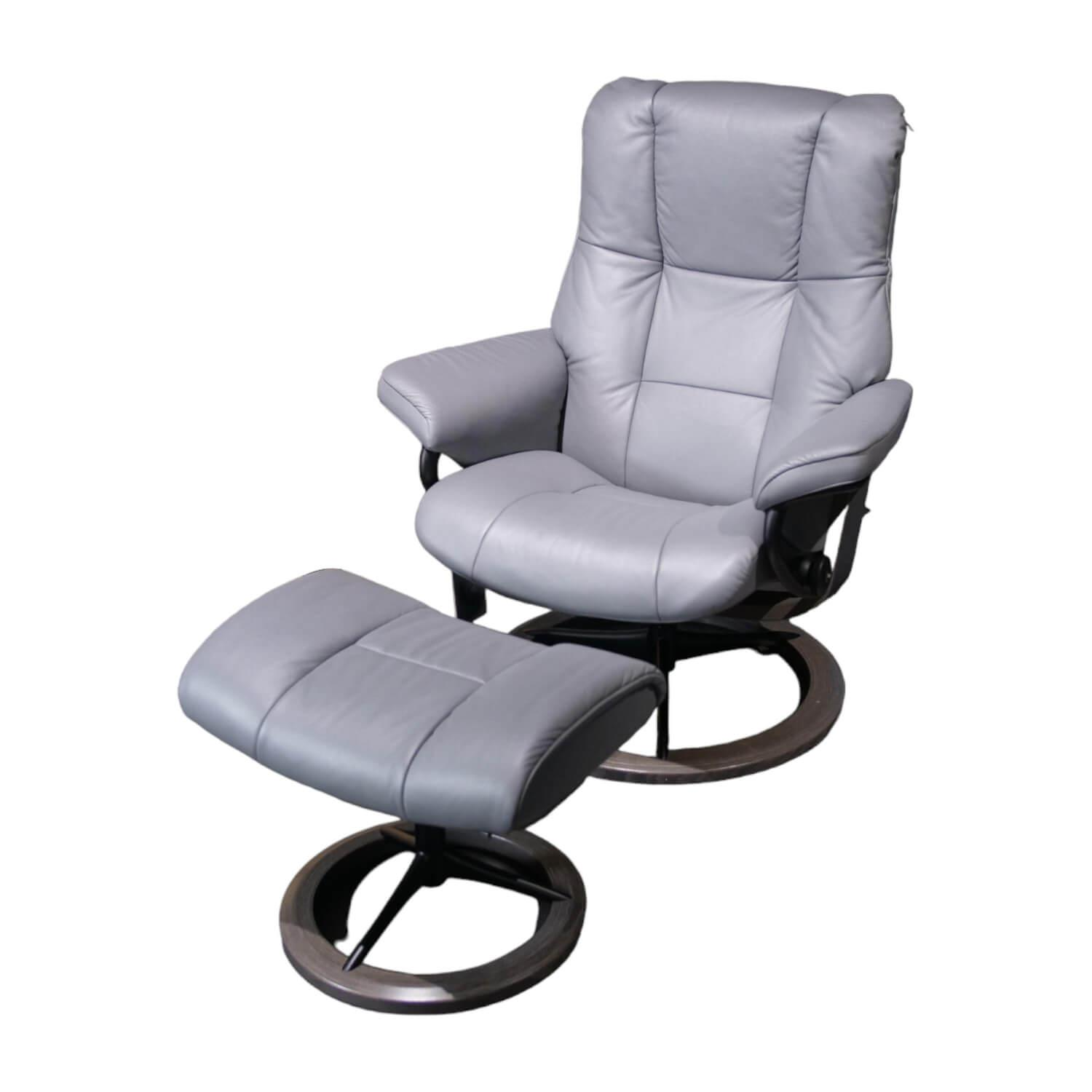 Stressless - Sessel Mayfair M Mit Hocker Bezug Leder Paloma 17 Neutral Grau Gestell Signature Matt Schwarz Holz Grau - 1