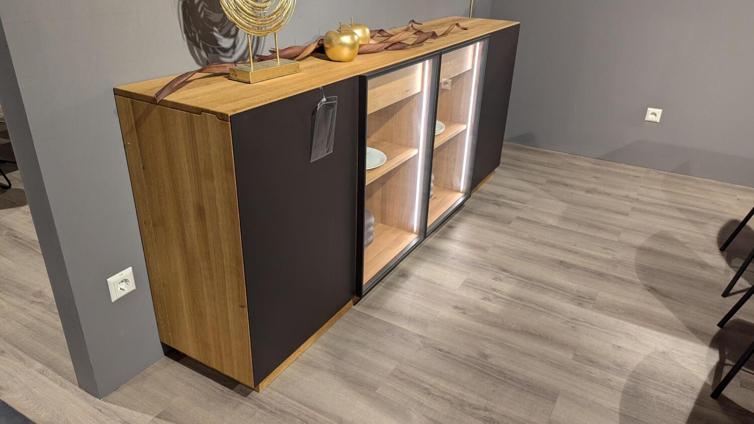 Wimmer - Sideboard Linja 152250 Rustikale Asteiche Hartwachsöl Und Metall RAL Grau Braun Mit LED Beleuchtung Ohne Dekoration - 4