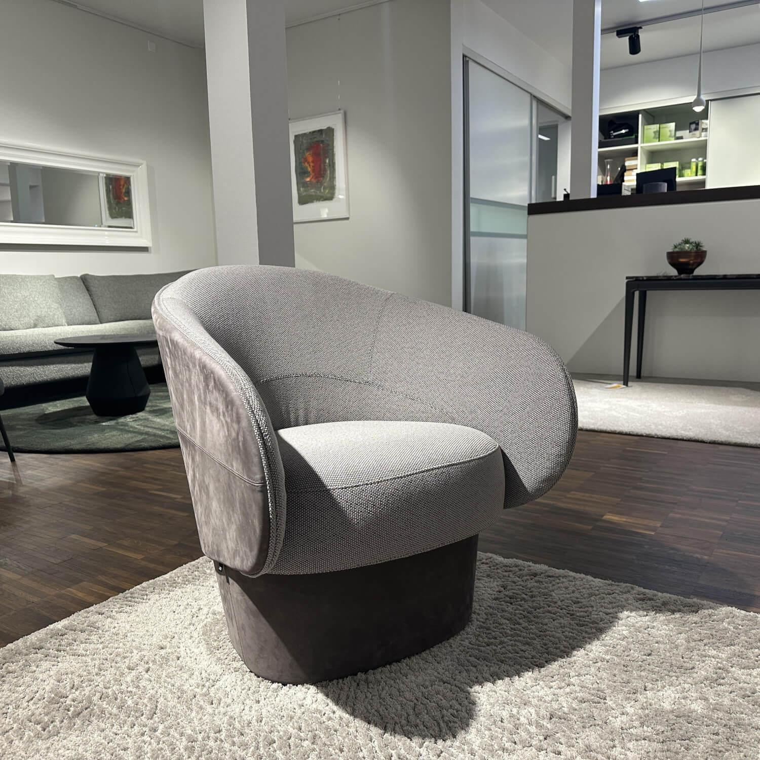 COR - Sessel Roc Innen Stoff 12029 Rauchgrau Außen Leder Puro 683 Taupe Grau Drehteller Metall - 6