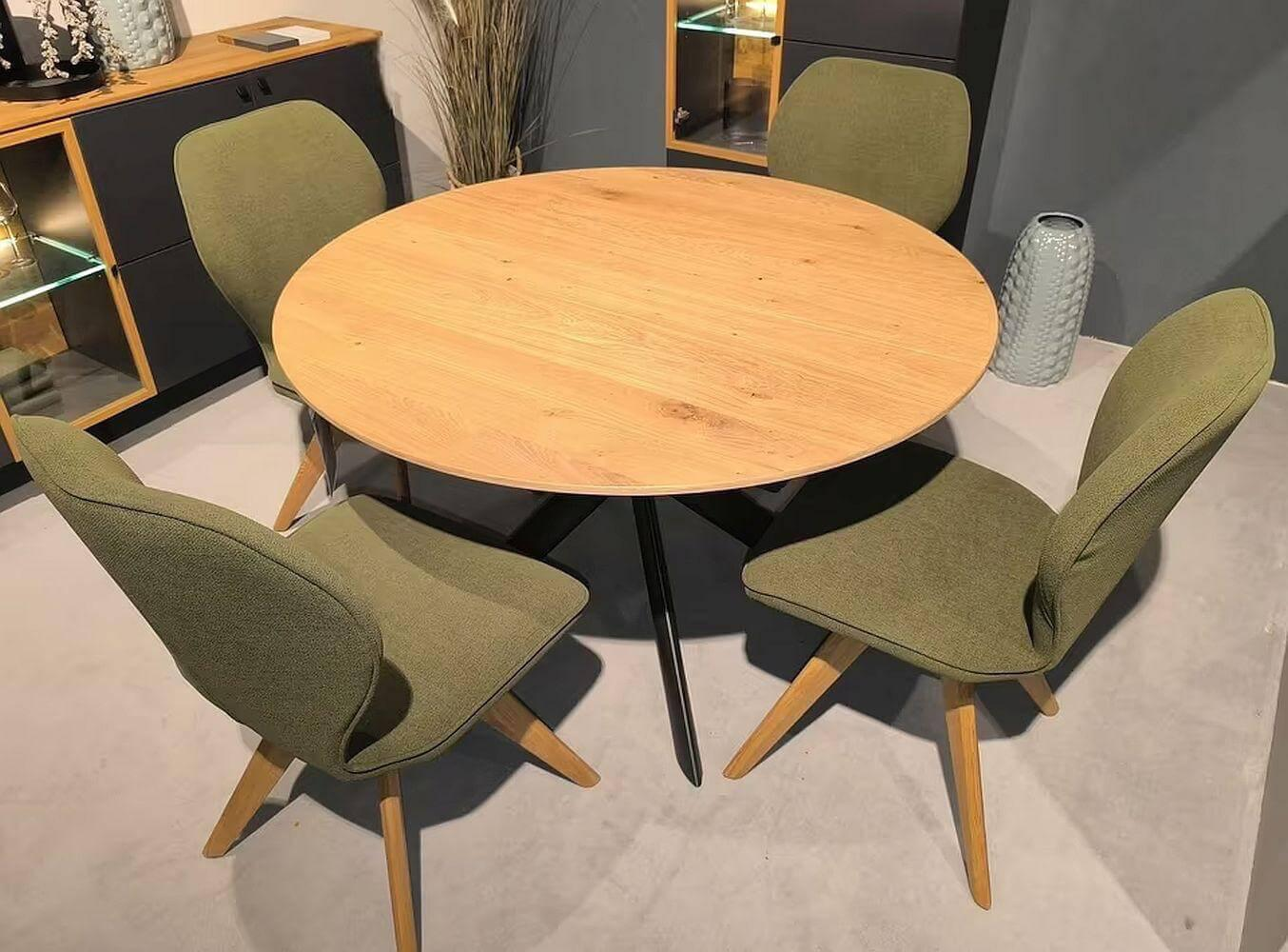 Niehoff - 4er-Set Stuhl Linea Dining Trend Time Stoff Malera L Olive Grün Gestell Wildeiche Geölt Fest - 6