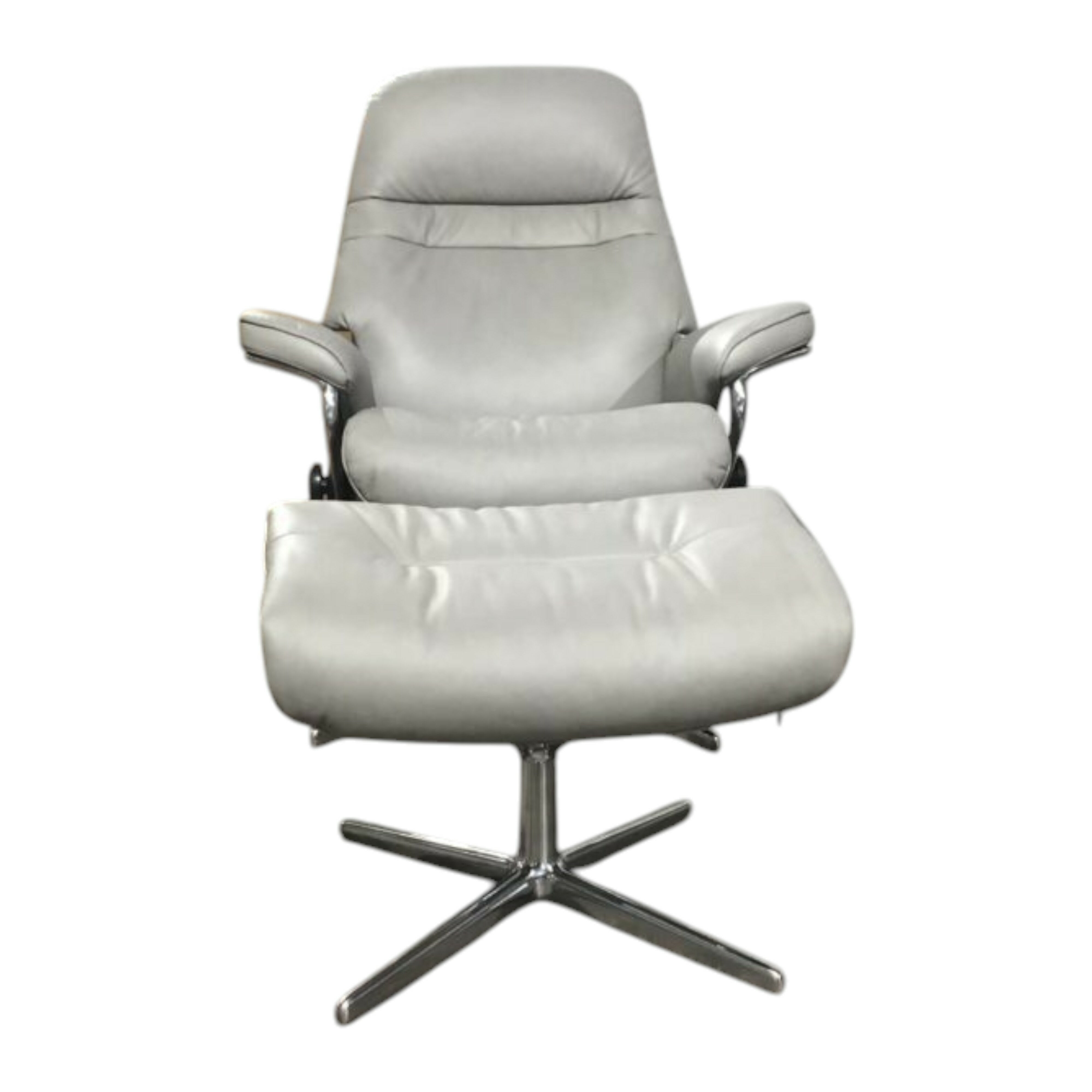 Stressless - Sessel Sunrise Cross Leder Paloma Silver Grey Gestell Aluminium mit Hocker - 1