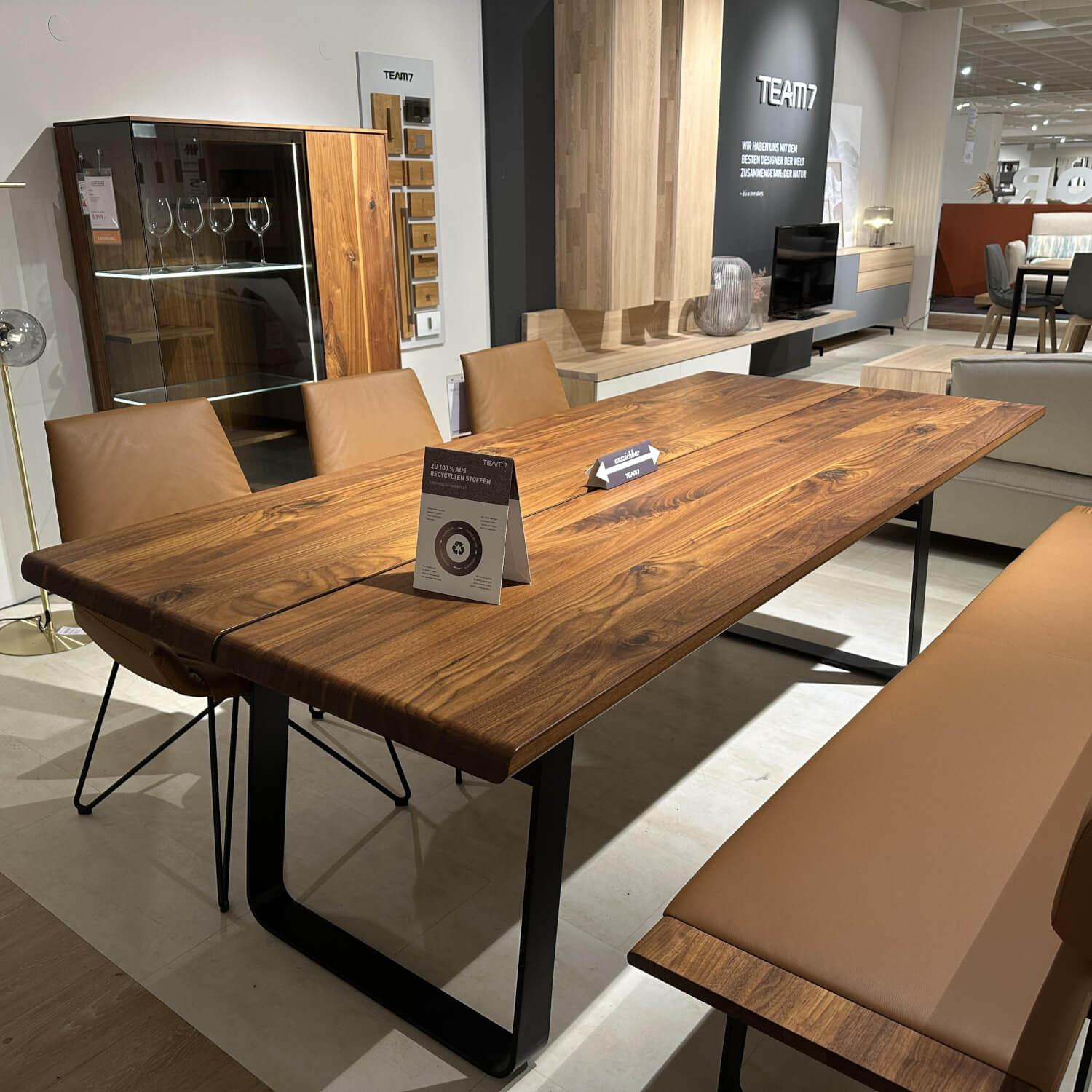 Team 7 - Essgruppe Nox Nussbaum Wildsortierung Leder Sepia Braun Gestell Schwarz Matt Tisch Ausziehbar - 8