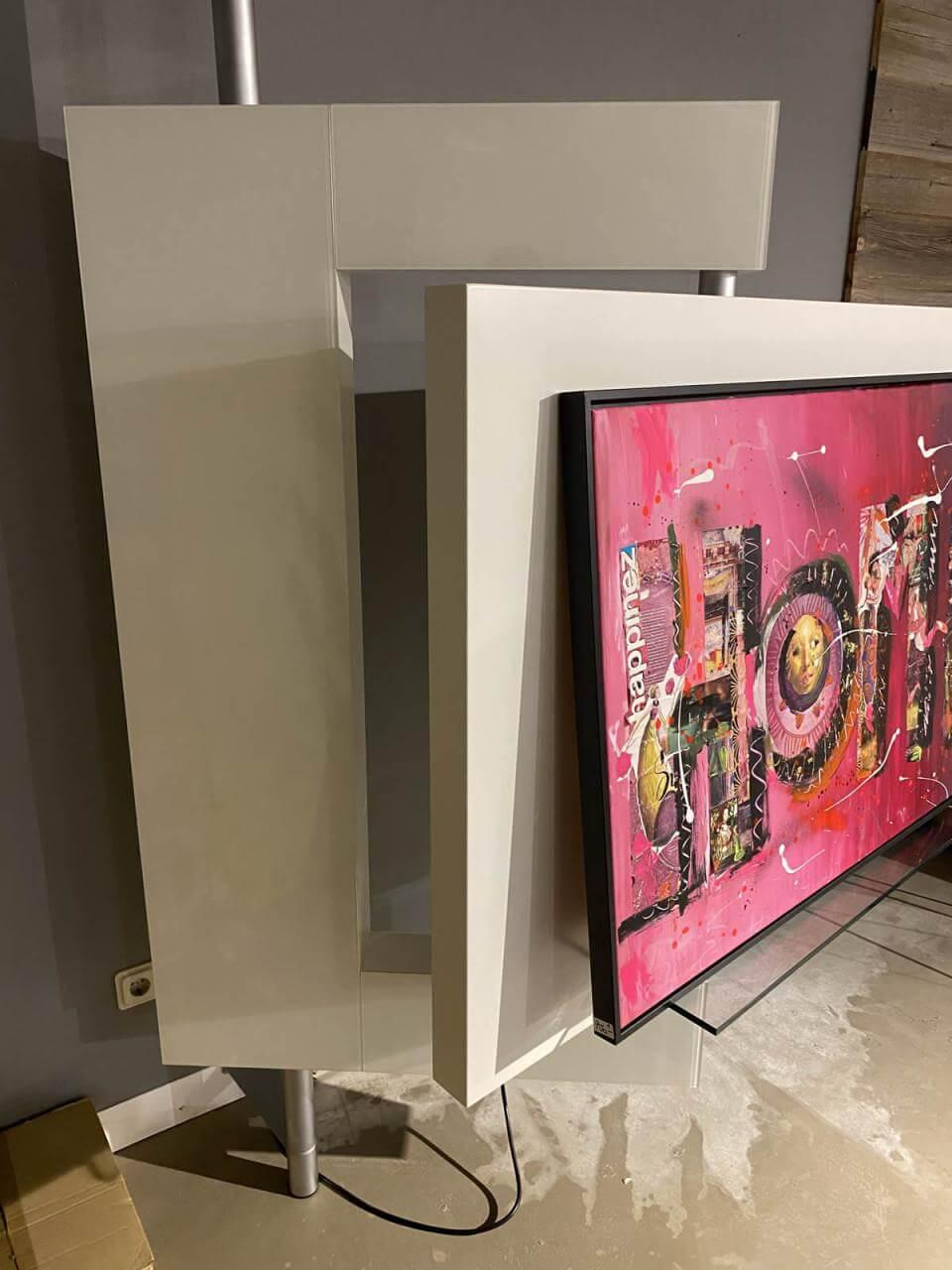 Bacher - TV Regal Hifi Two Vision Holzteile Lack Matt Reinweiß Weiß Glasblende Optiwhite Weiß Lackiert Metallteile Chrom Matt - 5