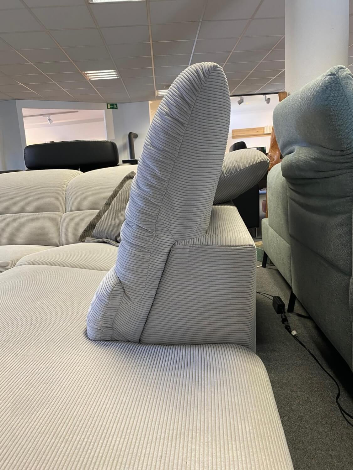 Carina - Ecksofa Modell 1220 Stoff Feincord Silber Grau PG2 Füße Chrom mit Hocker - 7