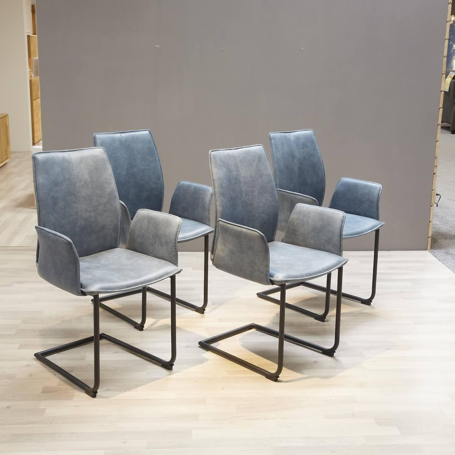 6er-Set Stuhlgruppe Atelier LS567920 Stoff Ledo Graphit 680 Und Blau 684 Gestell Rundrohr Eisen Schwarz