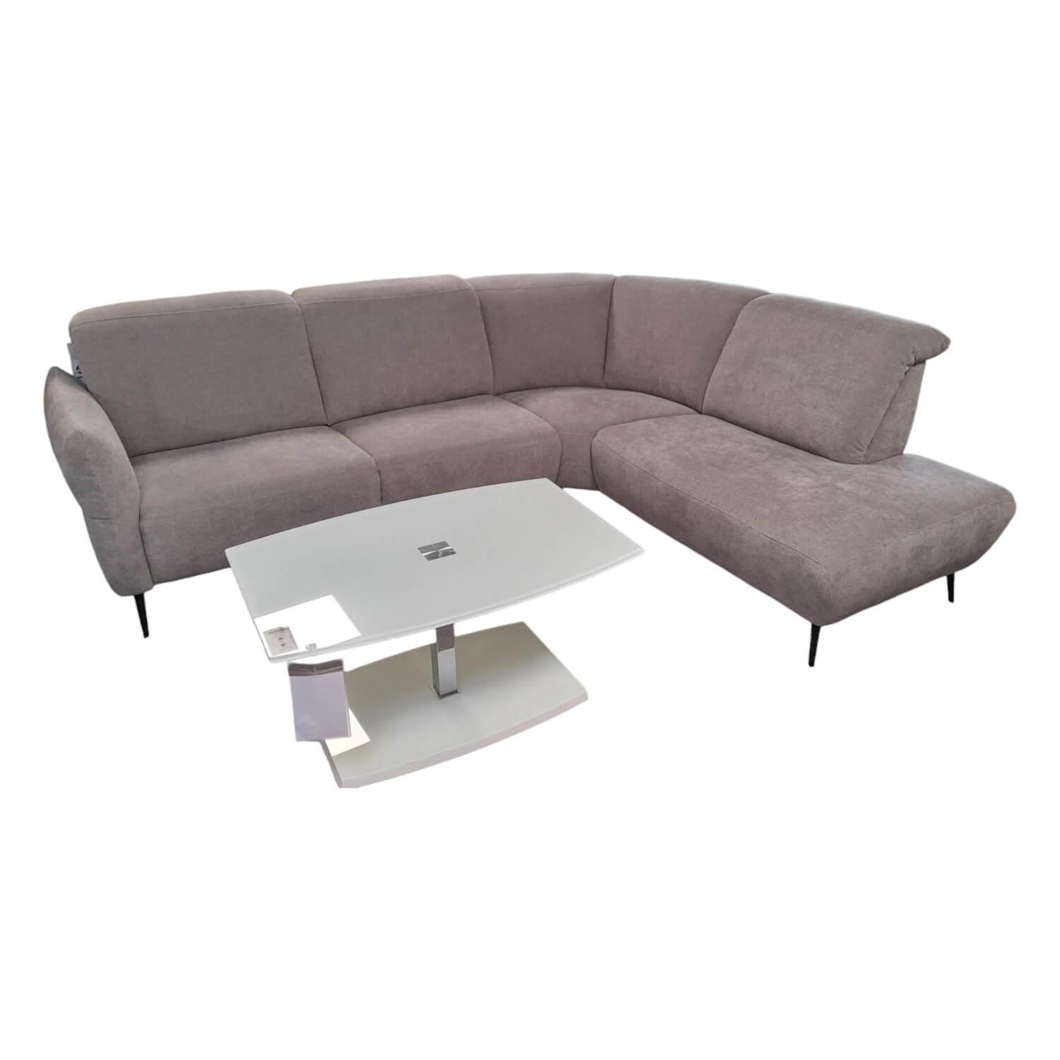 Arco - Ecksofa 50021 Stoff Ebba Quarz Grau Fuß Schwarz mit Kopfteilverstellung - 1