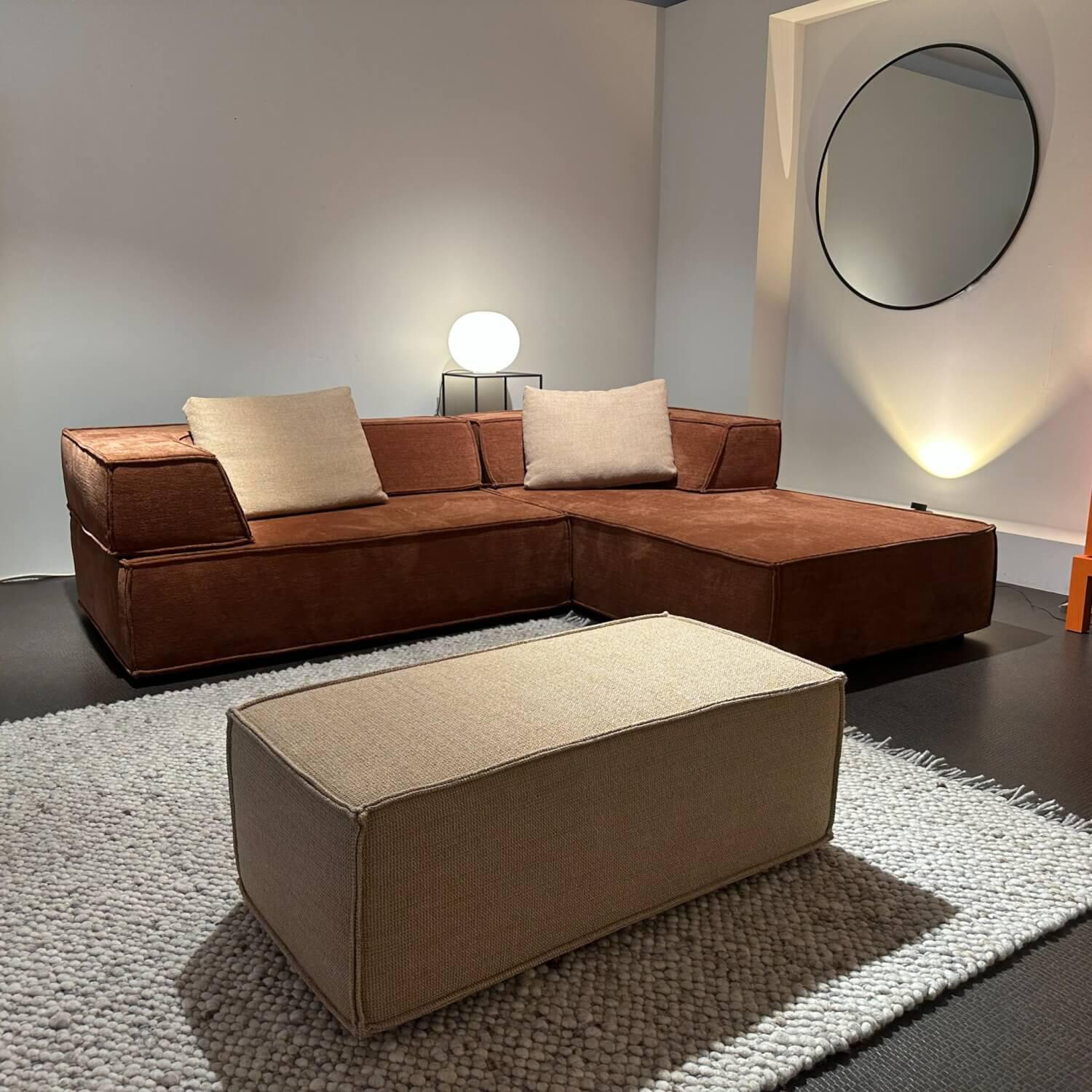 COR - Ecksofa Trio Stoff 8286 Aprikose 81865 Lachs mit Hocker und 2 Kissen - 2