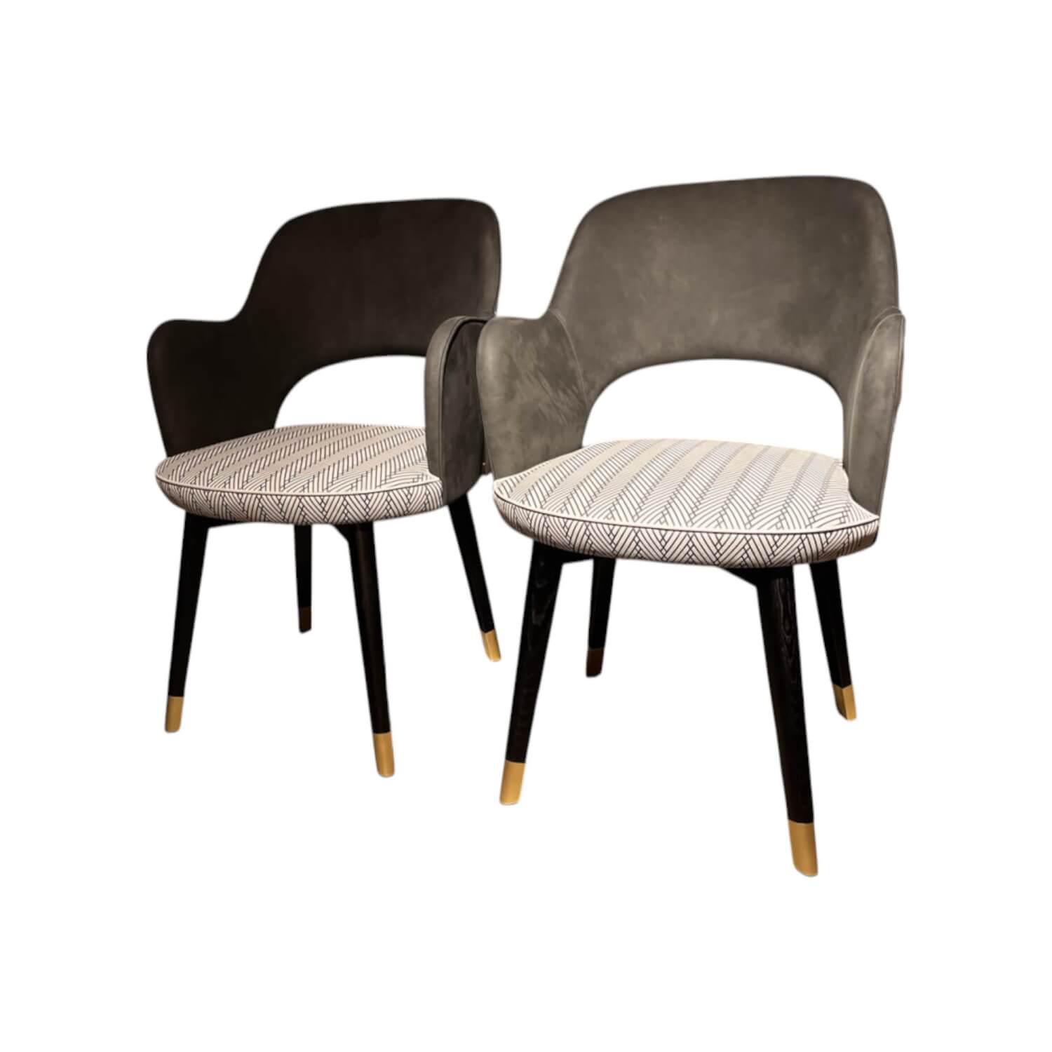 Baxter - 2er Set Armlehnstuhl Colette Sitz Leder Texture Day Chain Weiß Schwarz Rücken Leder Kashmir Fumée Anthrazit Gestell Schwarz - 1