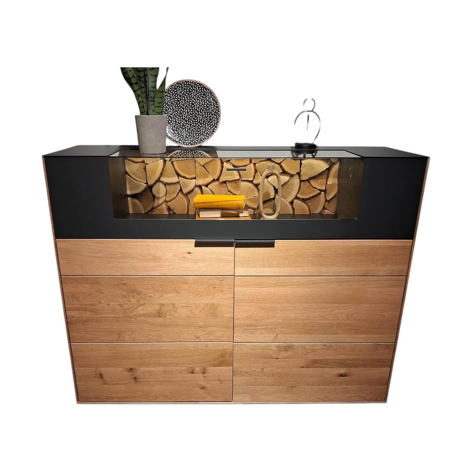 Wöstmann - Highboard WM 2140 Wildeiche Massiv Soft Gebürstet Metallteile Carbonfarbig Strukturgepulvert Anthrazit - 1