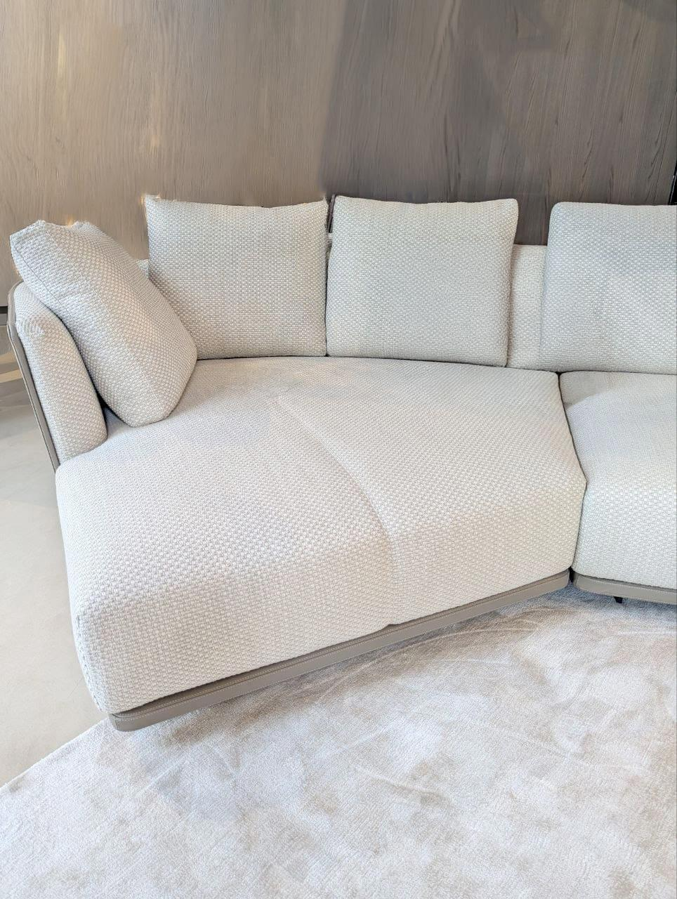 Molteni & C - Sofa Cleo Außen Leder Fango Innen Bouclestoff Kat. K Kubo KH612 Weiß - 9